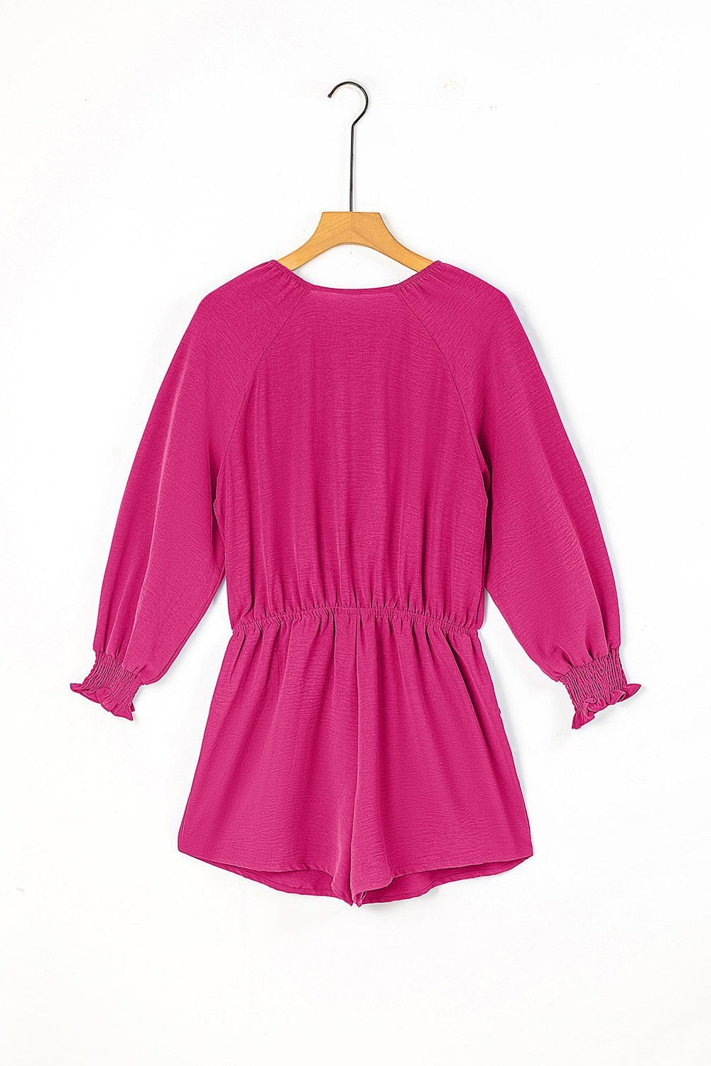 Rose Tie Knot V Neck Puff Long Sleeve Romper