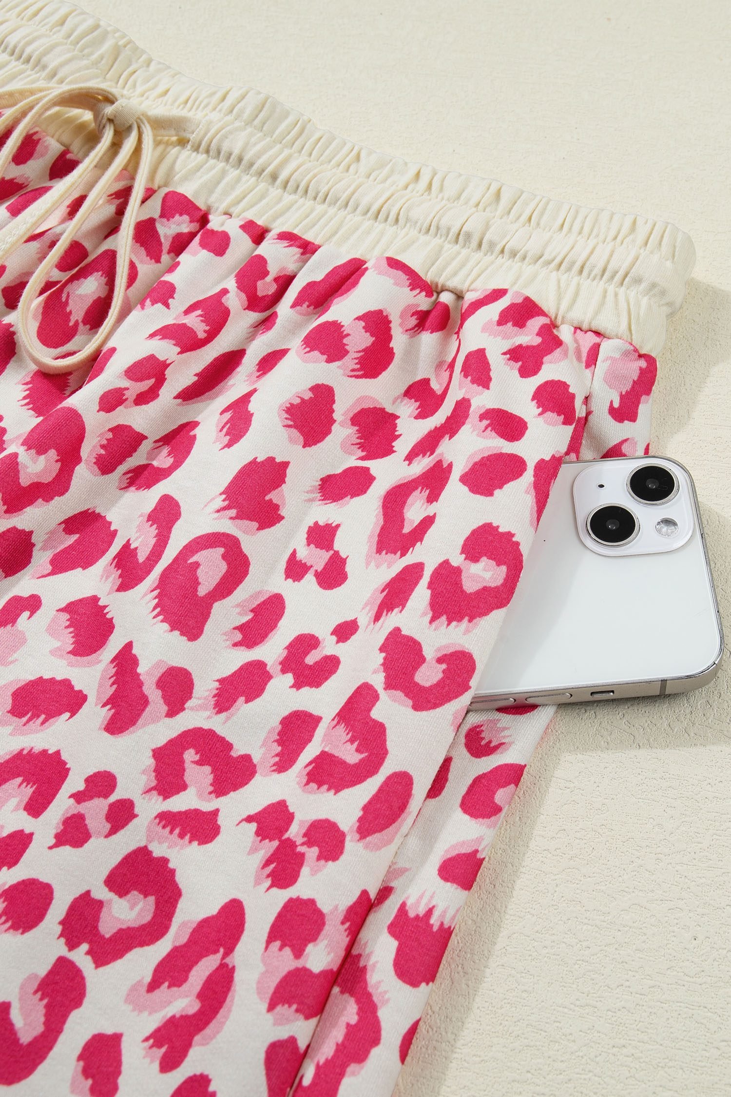 Rose V Neck Collar Leopard Printed 2pcs Short Set