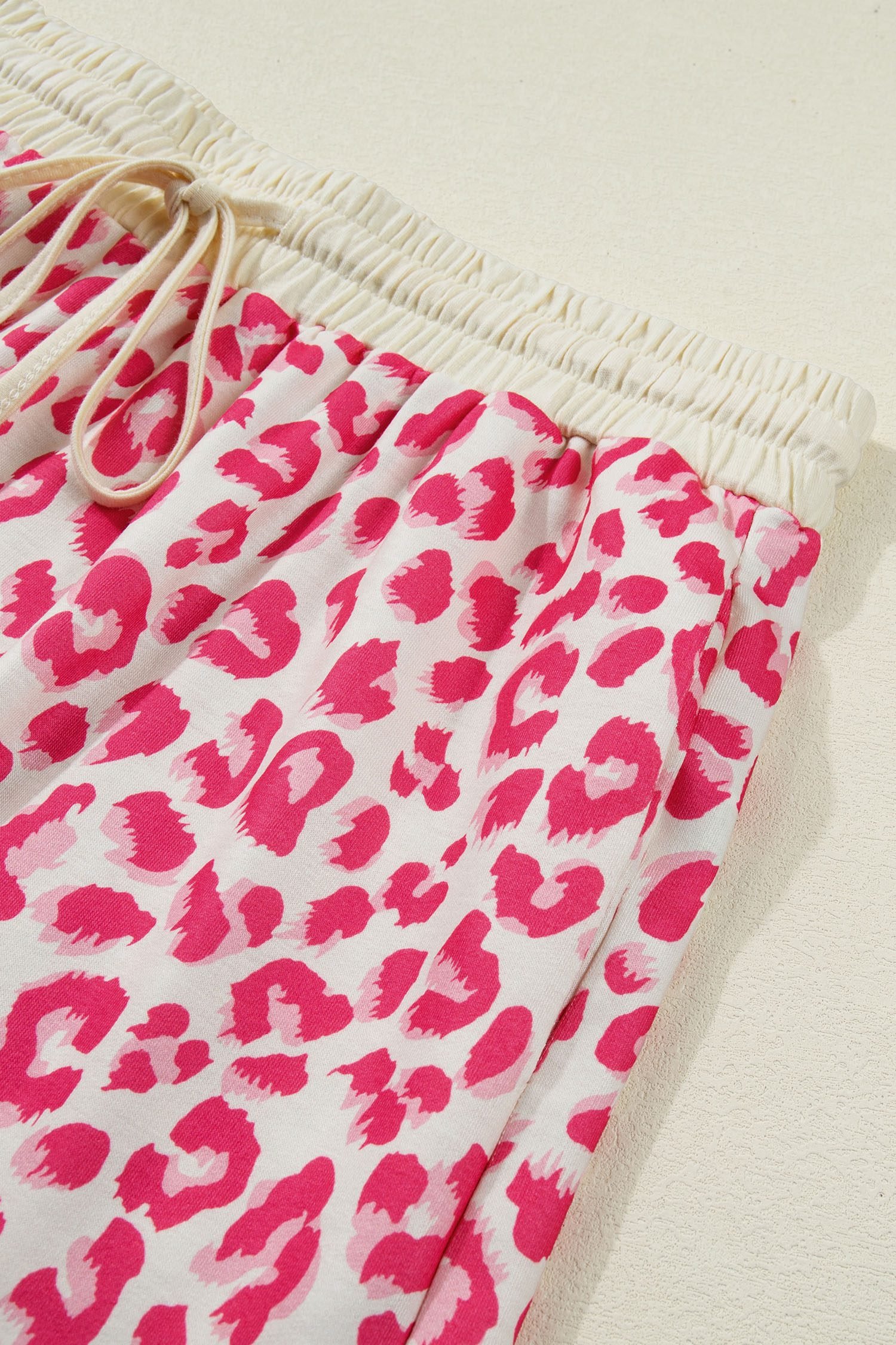 Rose V Neck Collar Leopard Printed 2pcs Short Set