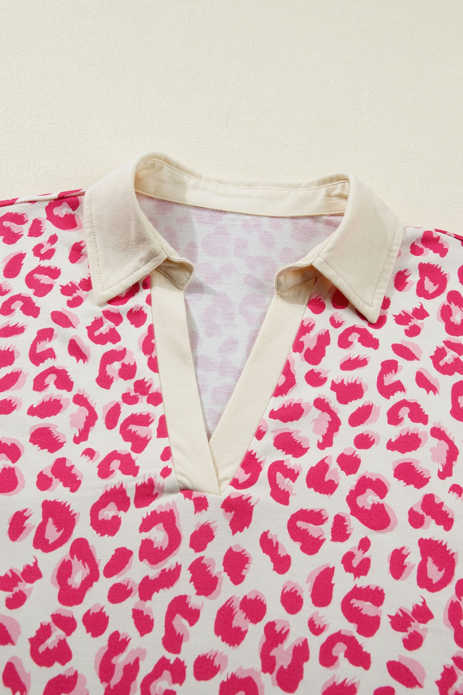 Rose V Neck Collar Leopard Printed 2pcs Short Set