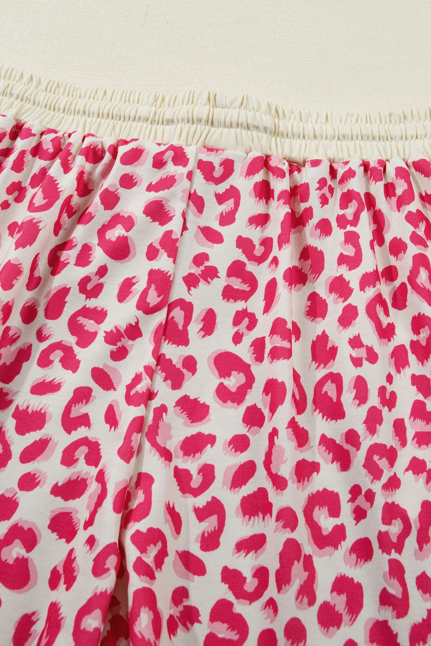 Rose V Neck Collar Leopard Printed 2pcs Short Set