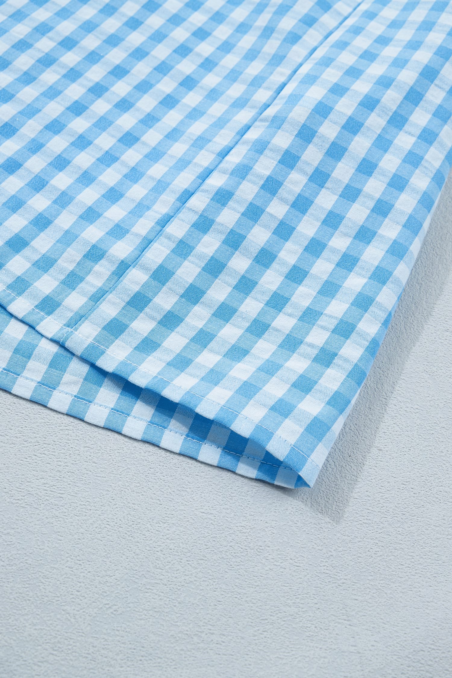 Sky Blue Knot Back Ruffled Short Sleeve Gingham Maxi Dress