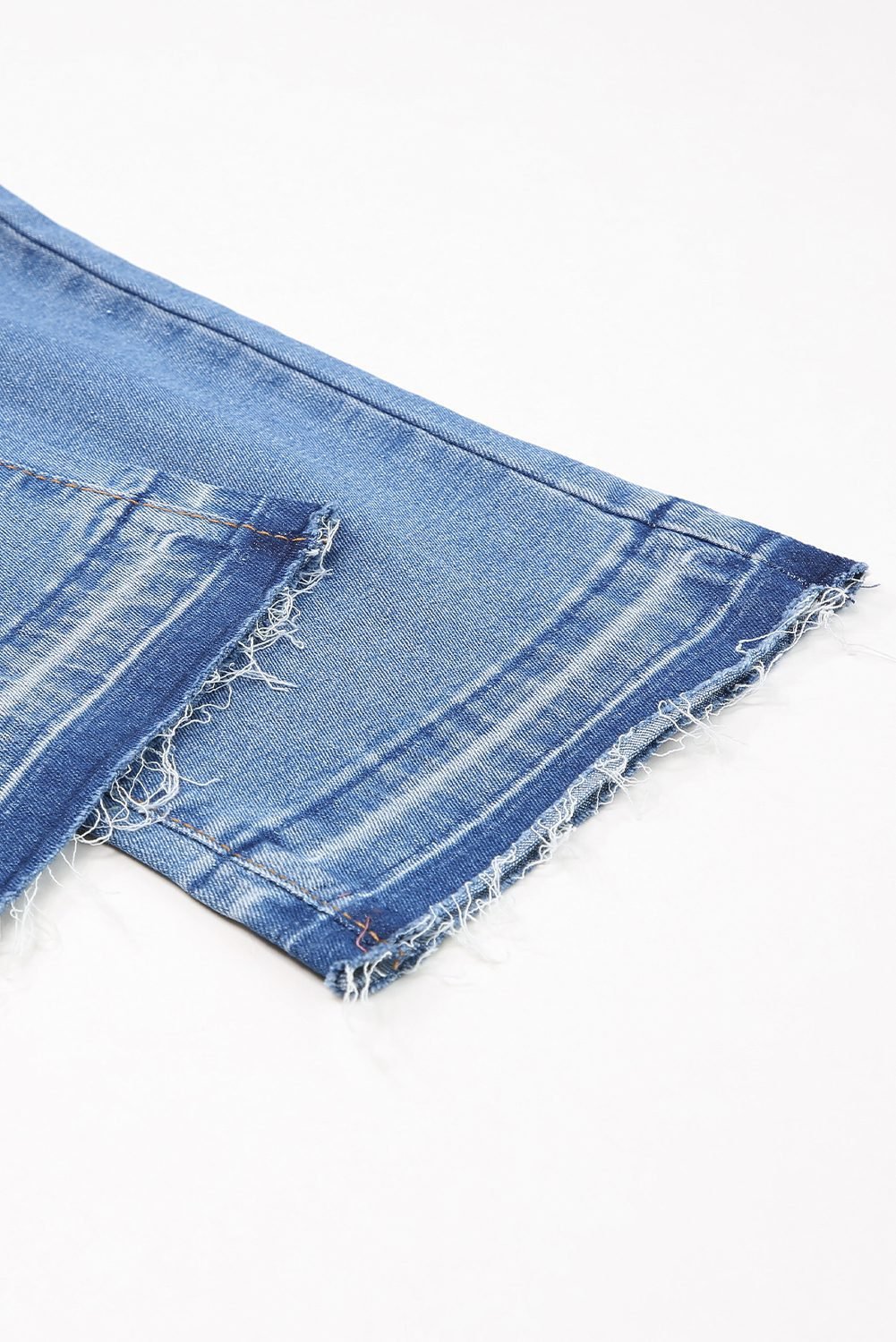 Sky Blue Whiskered Wash Raw Hem Cropped Jeans