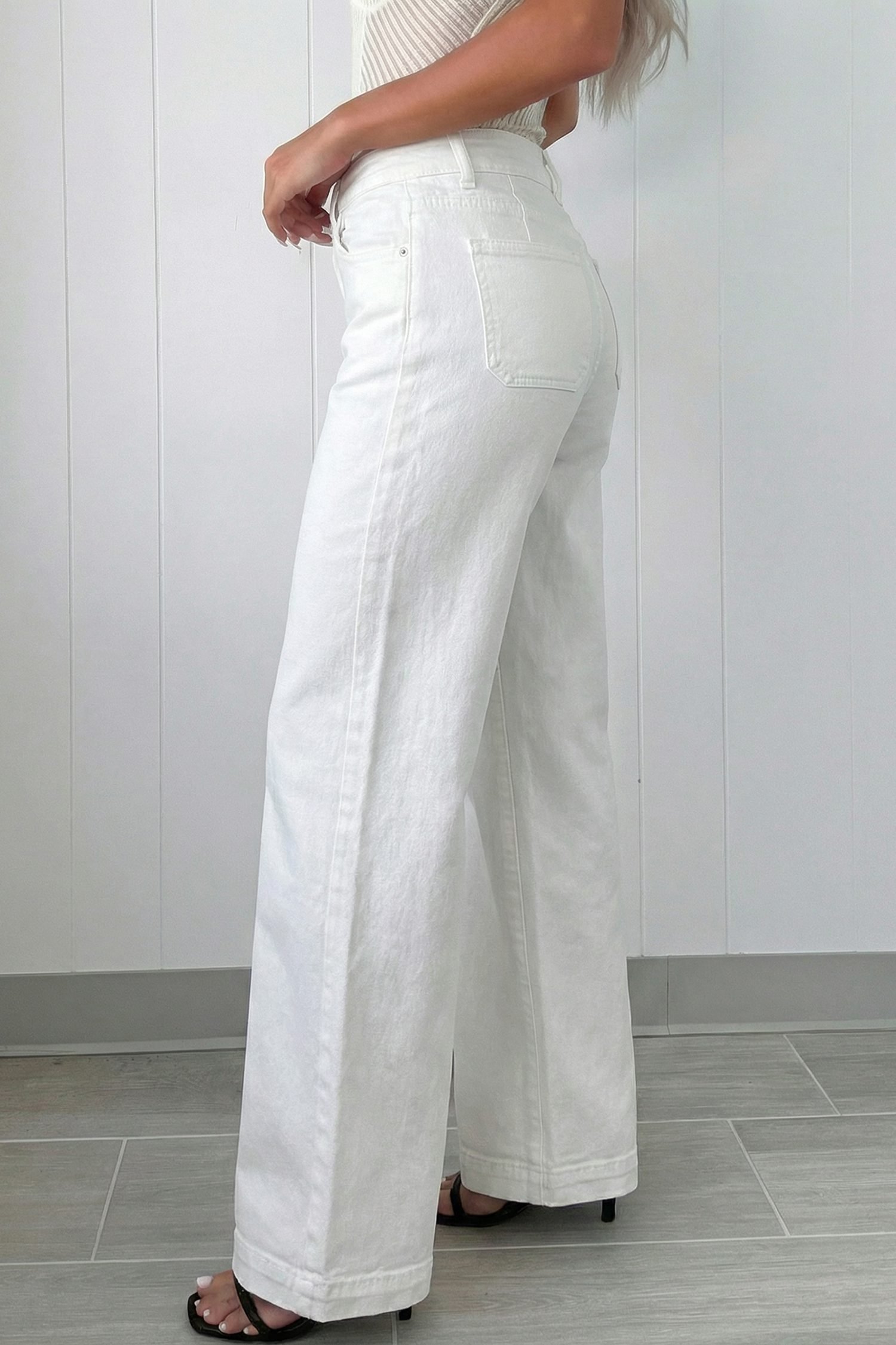 White 2-Button High Waist Wide Leg Jeans
