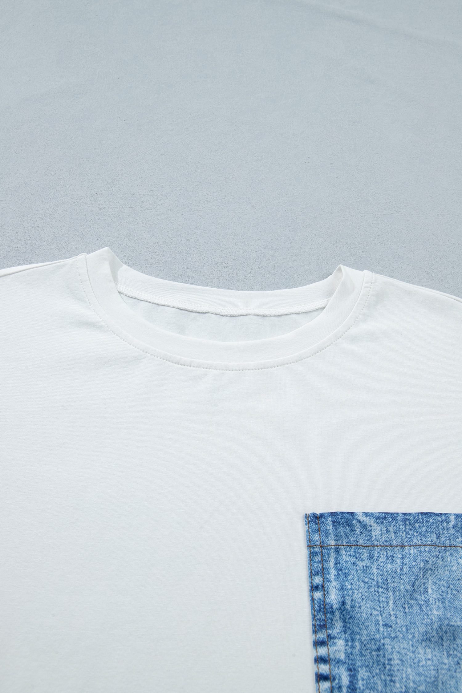 White Color Block Chest Pocket Patched Casual Short Sleeve Top
