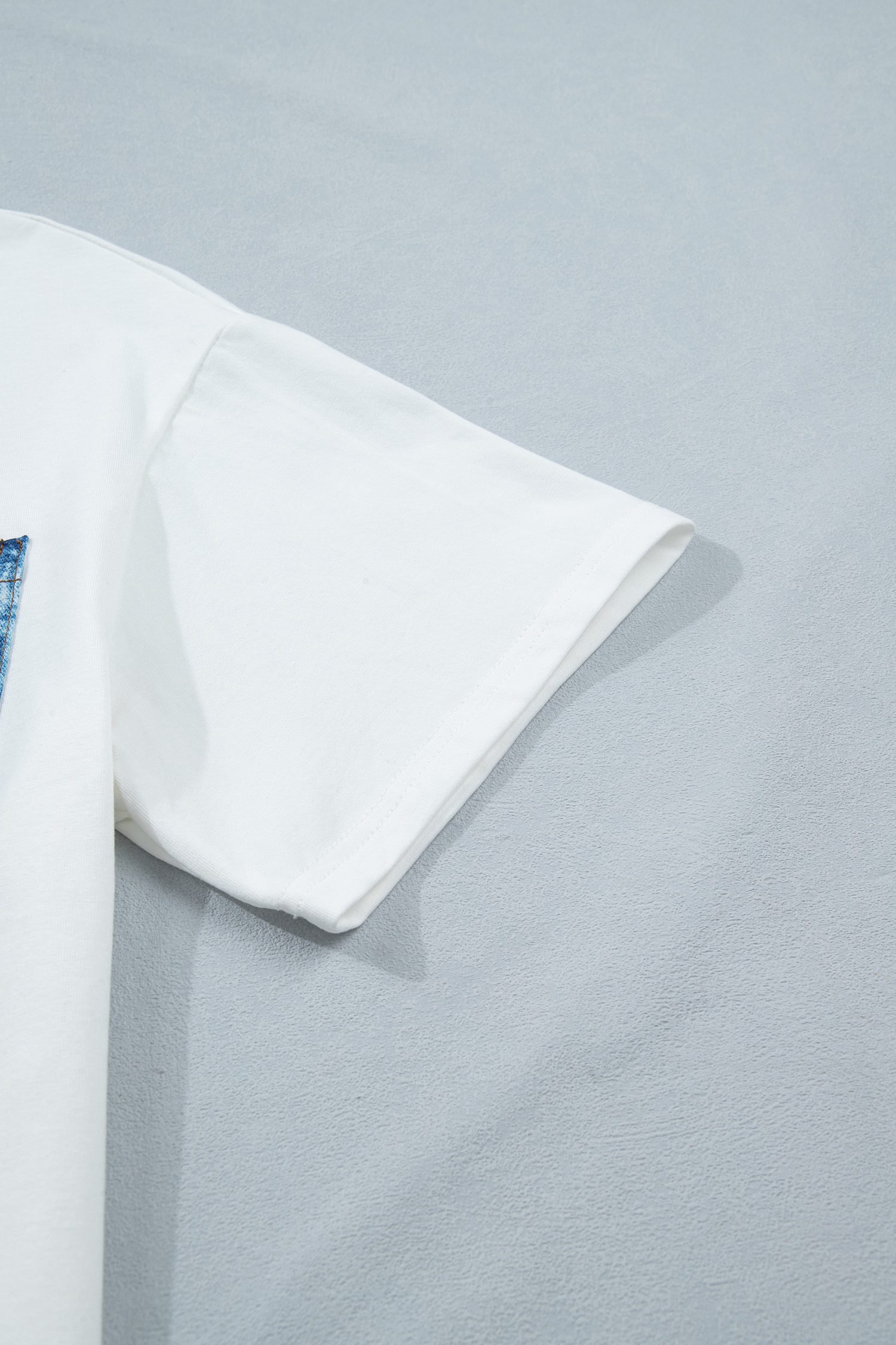 White Color Block Chest Pocket Patched Casual Short Sleeve Top