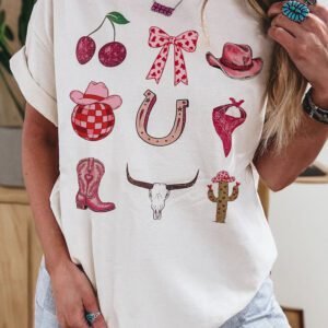 White Coquette Cowgirl Elements Printed Relaxed Tee
