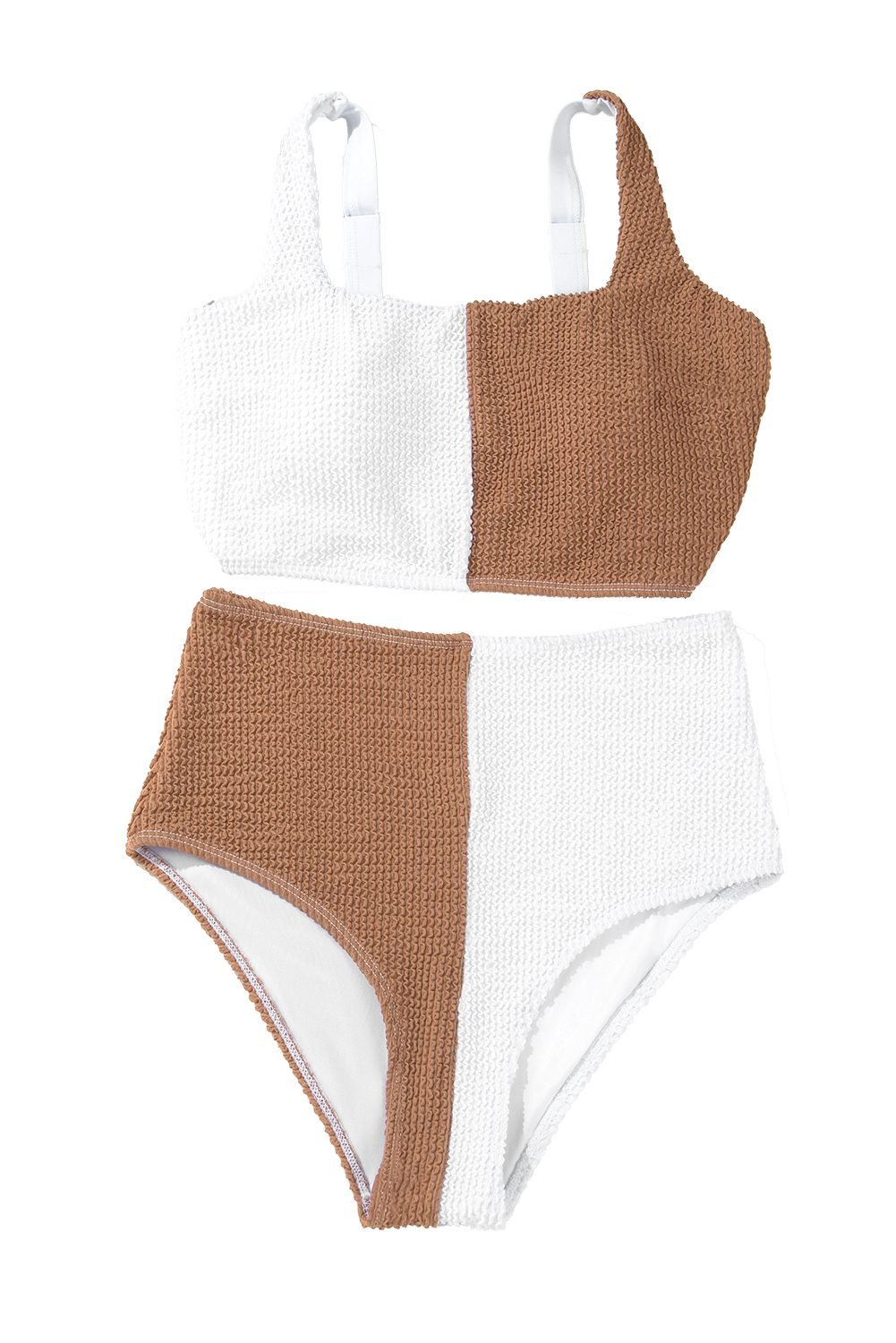 White Corded Colorblock Square Neck Bikini Swimsuit