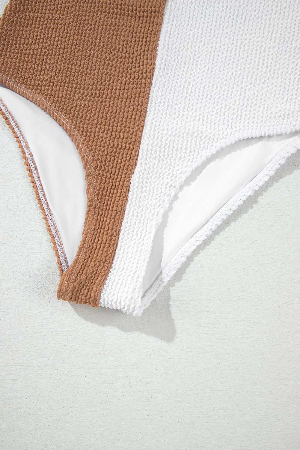 White Corded Colorblock Square Neck Bikini Swimsuit