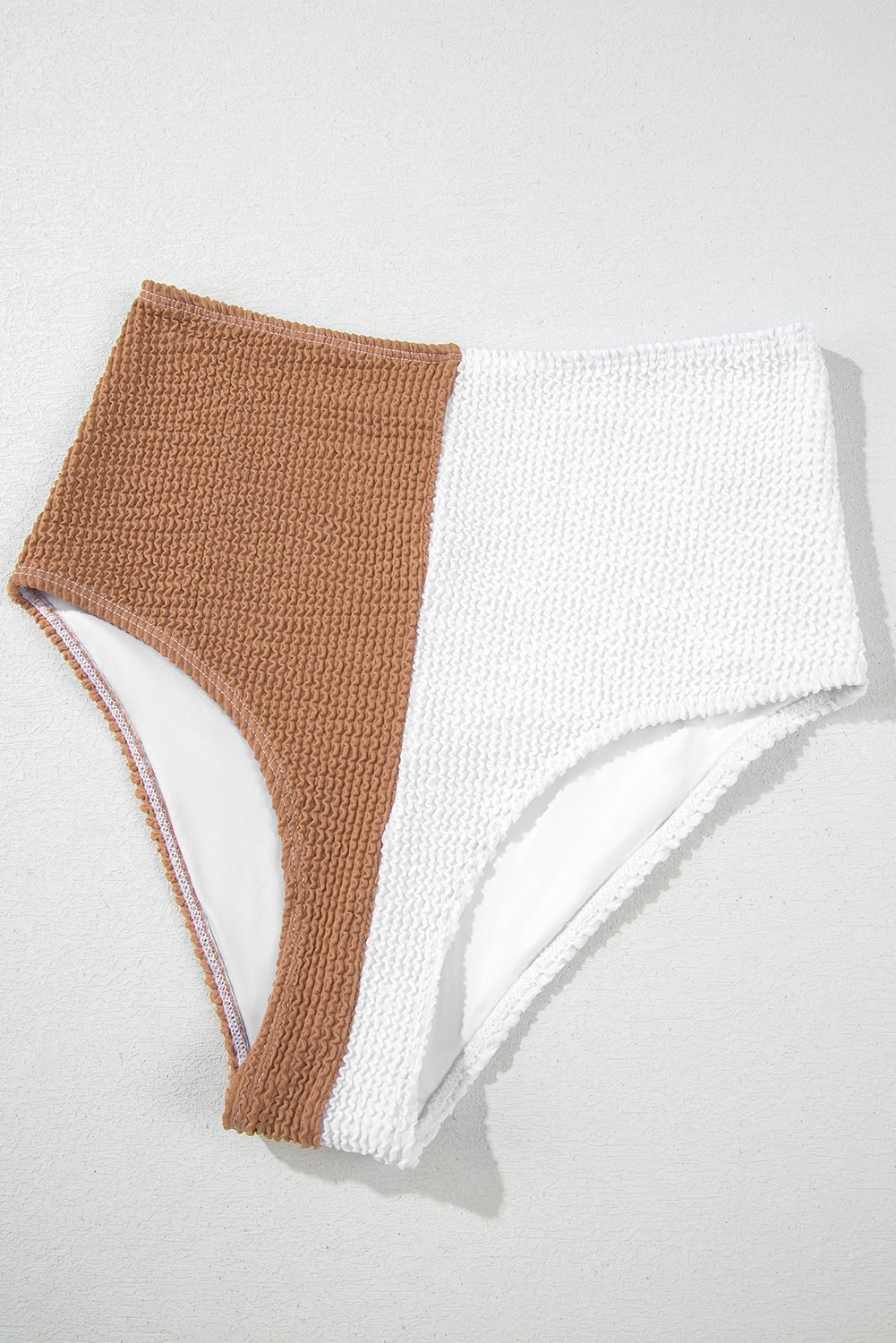 White Corded Colorblock Square Neck Bikini Swimsuit