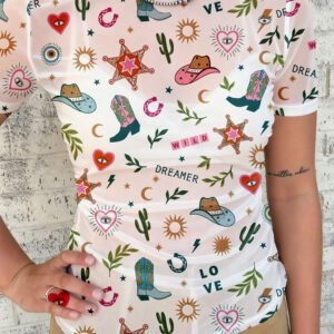White LOVE WILD DREAMER Western Print Sheer Mesh Top