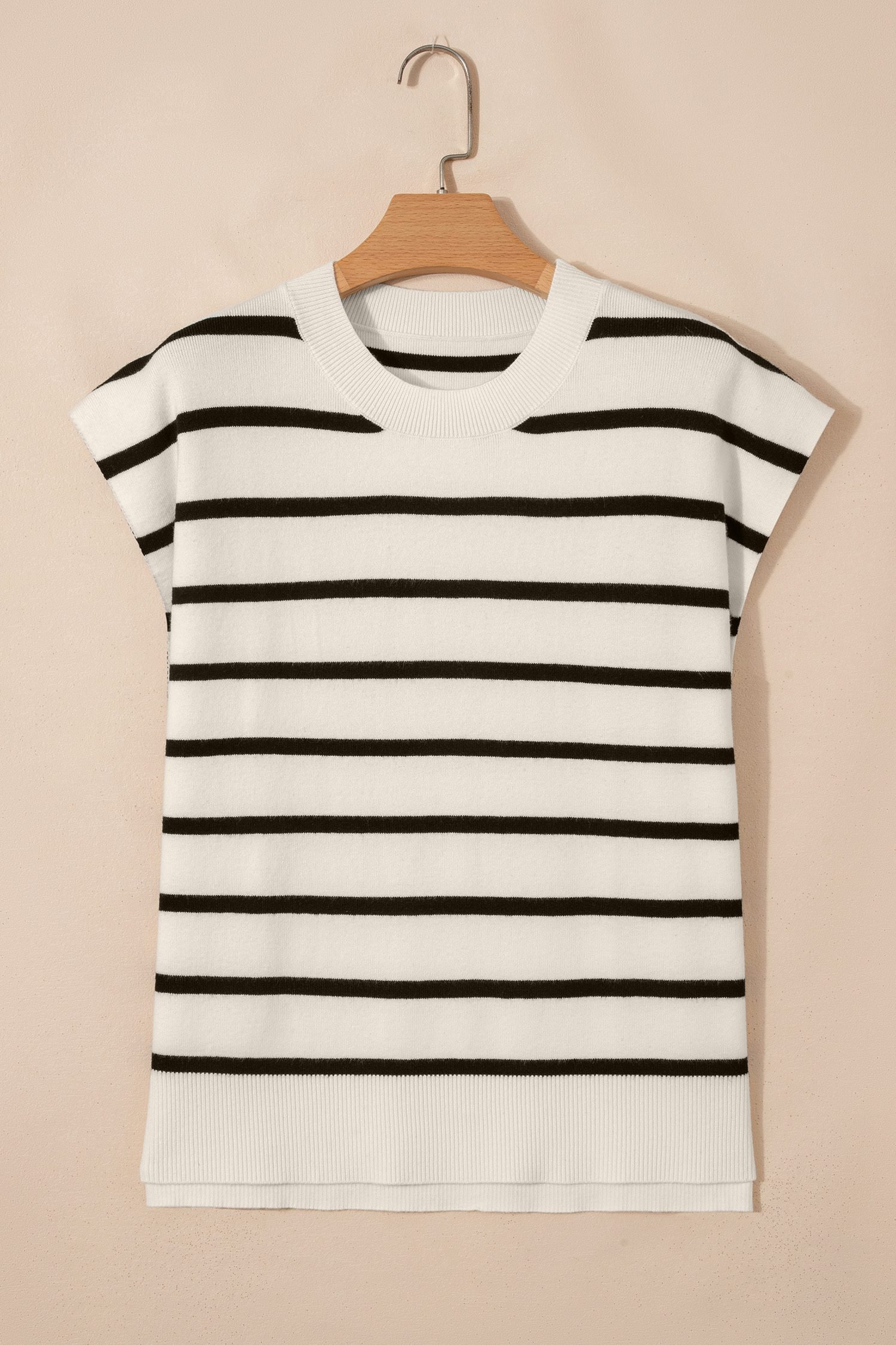 White Side Slits Crewneck Short Sleeve Sweater Tee