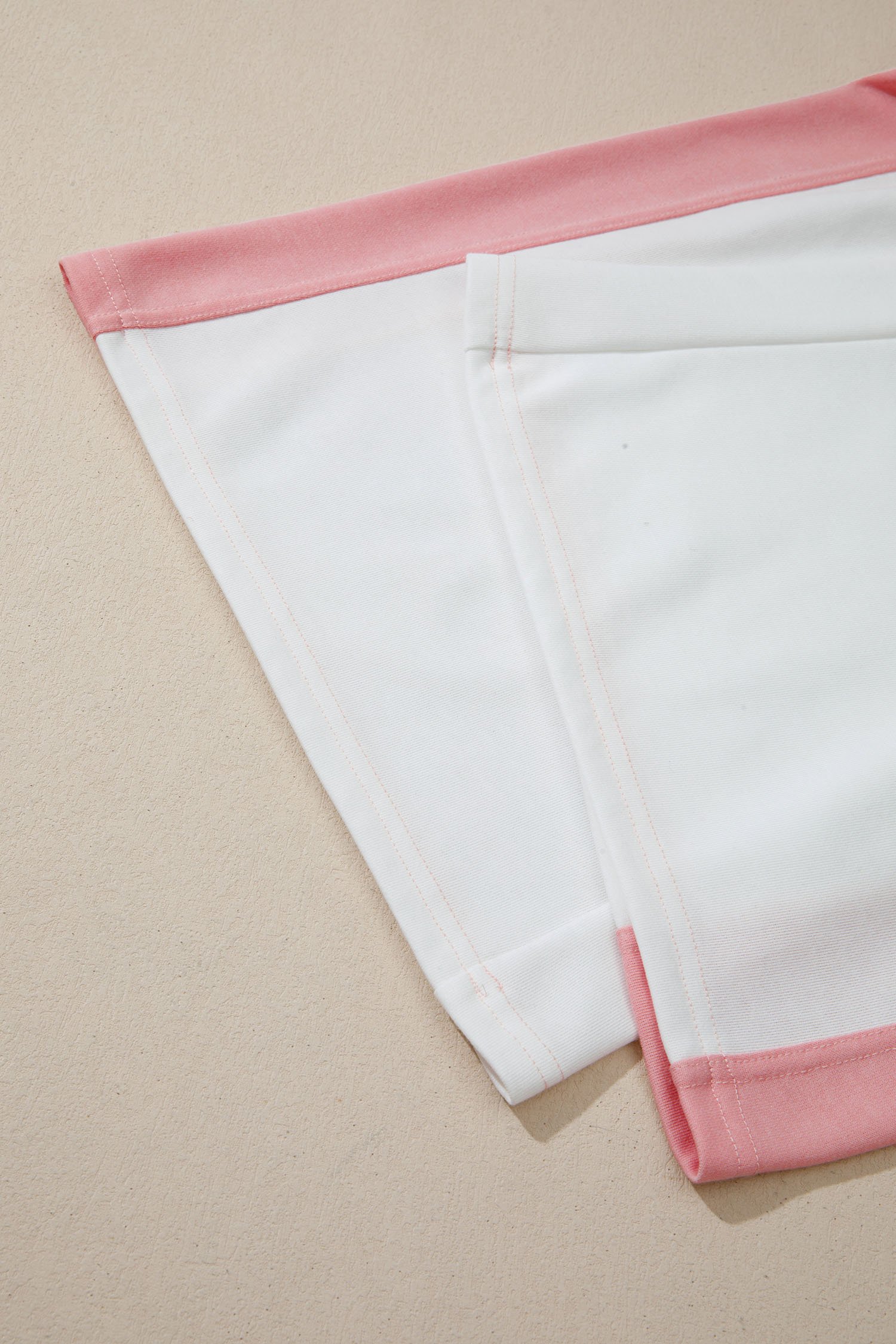 White Two-tone Color Block Patchwork Tee Drawstring Loose Pant Set