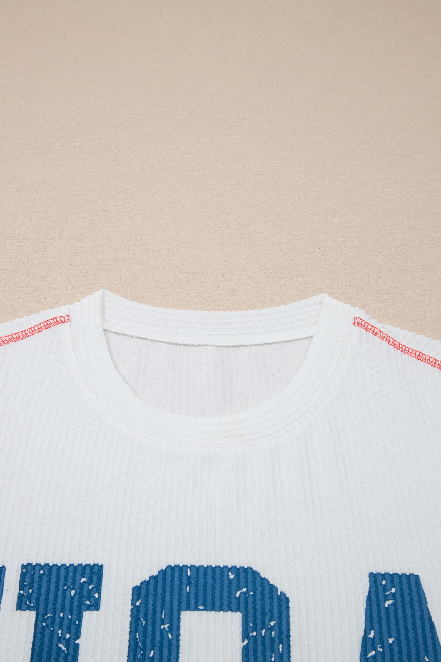 White USA Graphic Half Sleeve Loose Ribbed Top