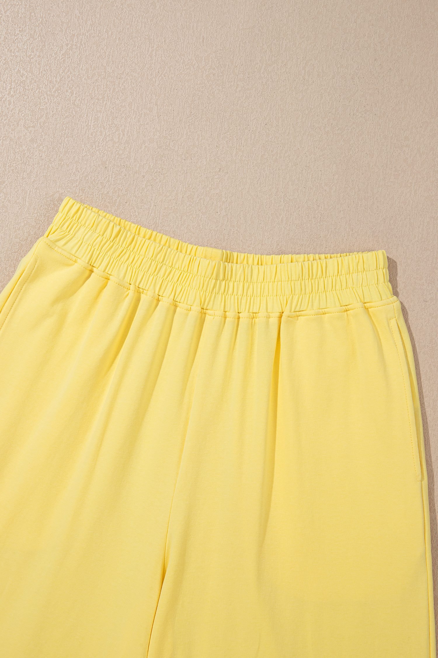 Yellow Cream Solid Color Cropped Tank Top and Jogger Pants Set