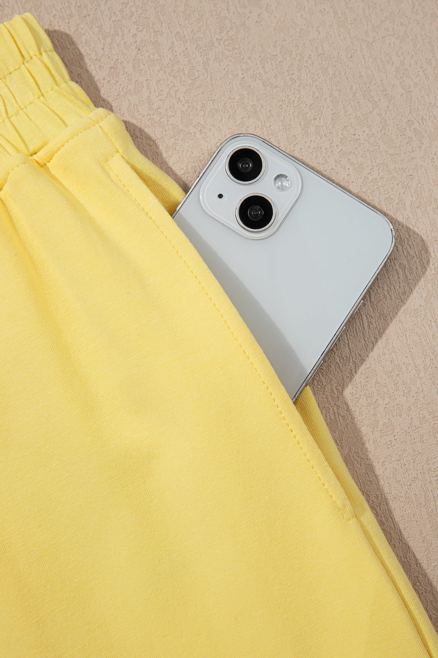 Yellow Cream Solid Color Cropped Tank Top and Jogger Pants Set