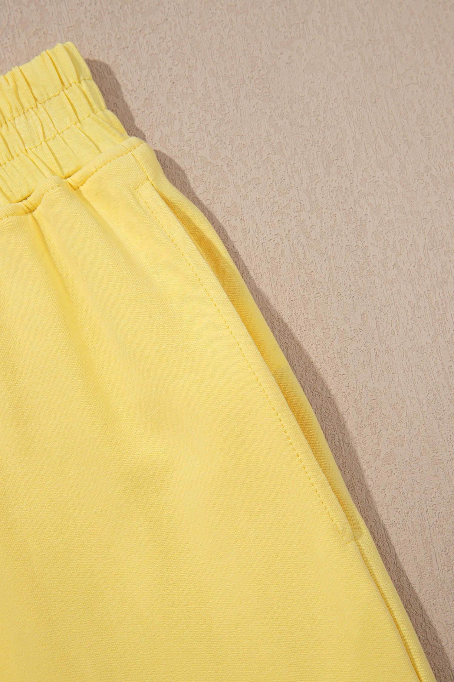 Yellow Cream Solid Color Cropped Tank Top and Jogger Pants Set