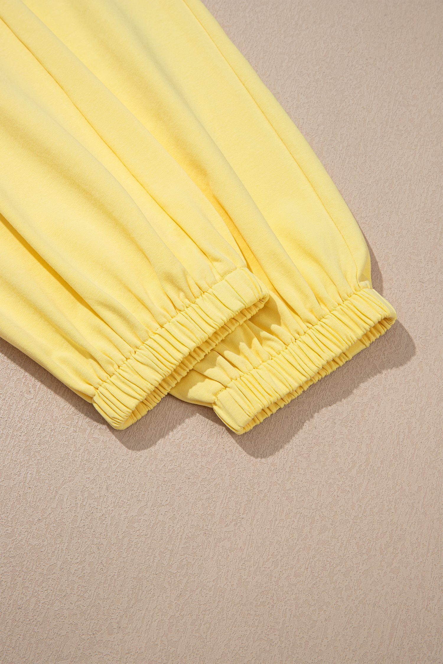 Yellow Cream Solid Color Cropped Tank Top and Jogger Pants Set