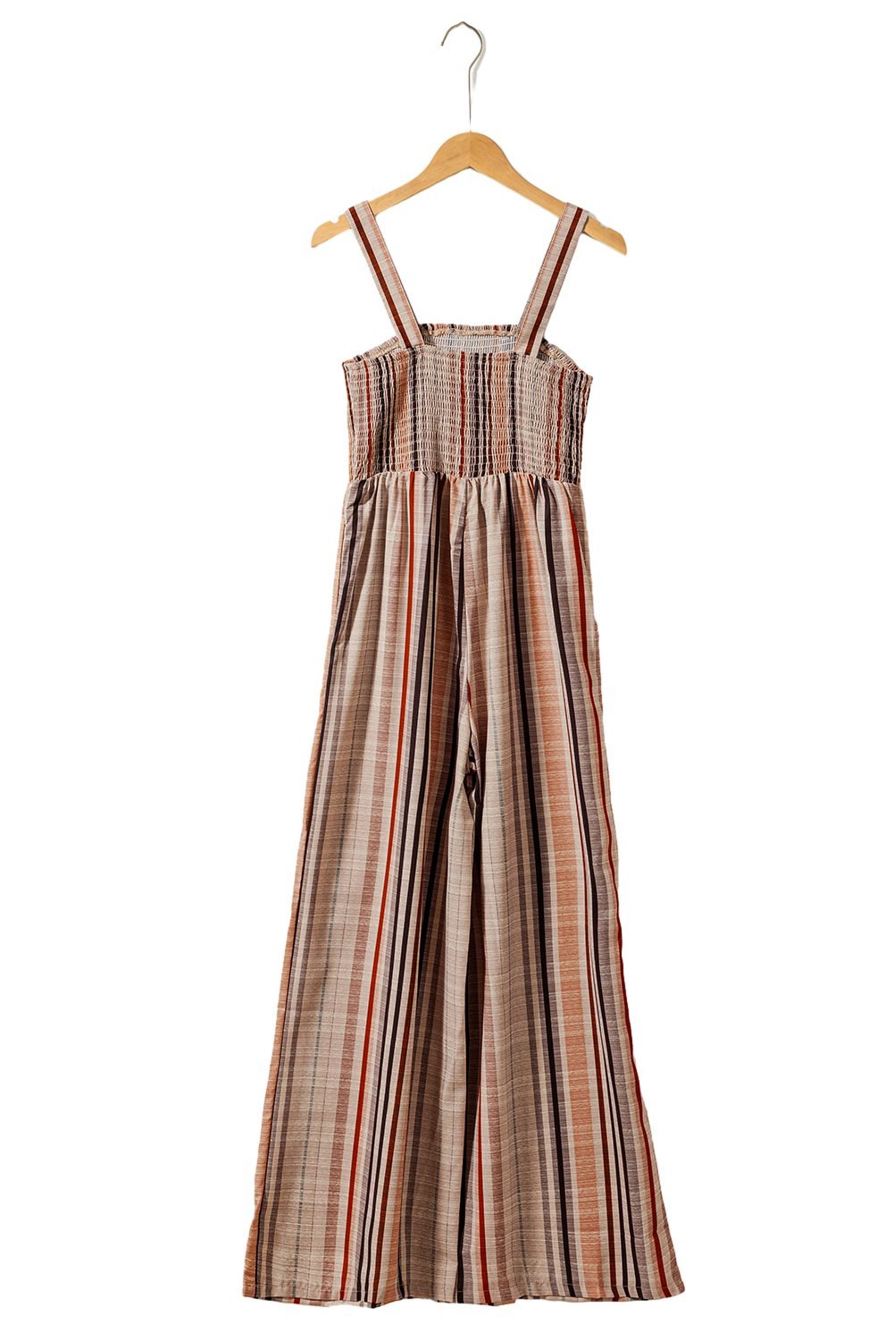 Yellow Stripe Square Neck Sleeveless Smocked Bodice Wide Leg Jumpsuit