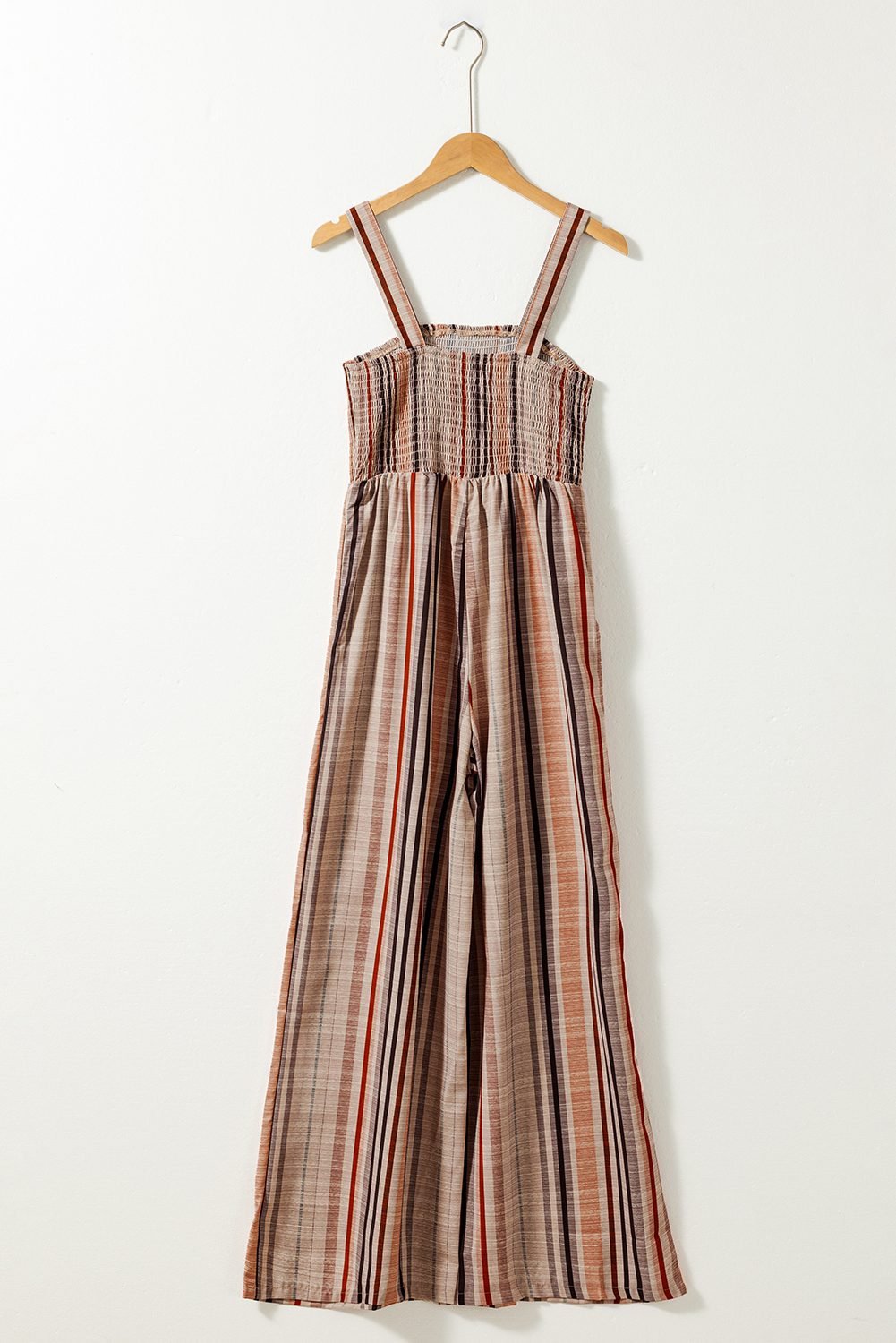 Yellow Stripe Square Neck Sleeveless Smocked Bodice Wide Leg Jumpsuit