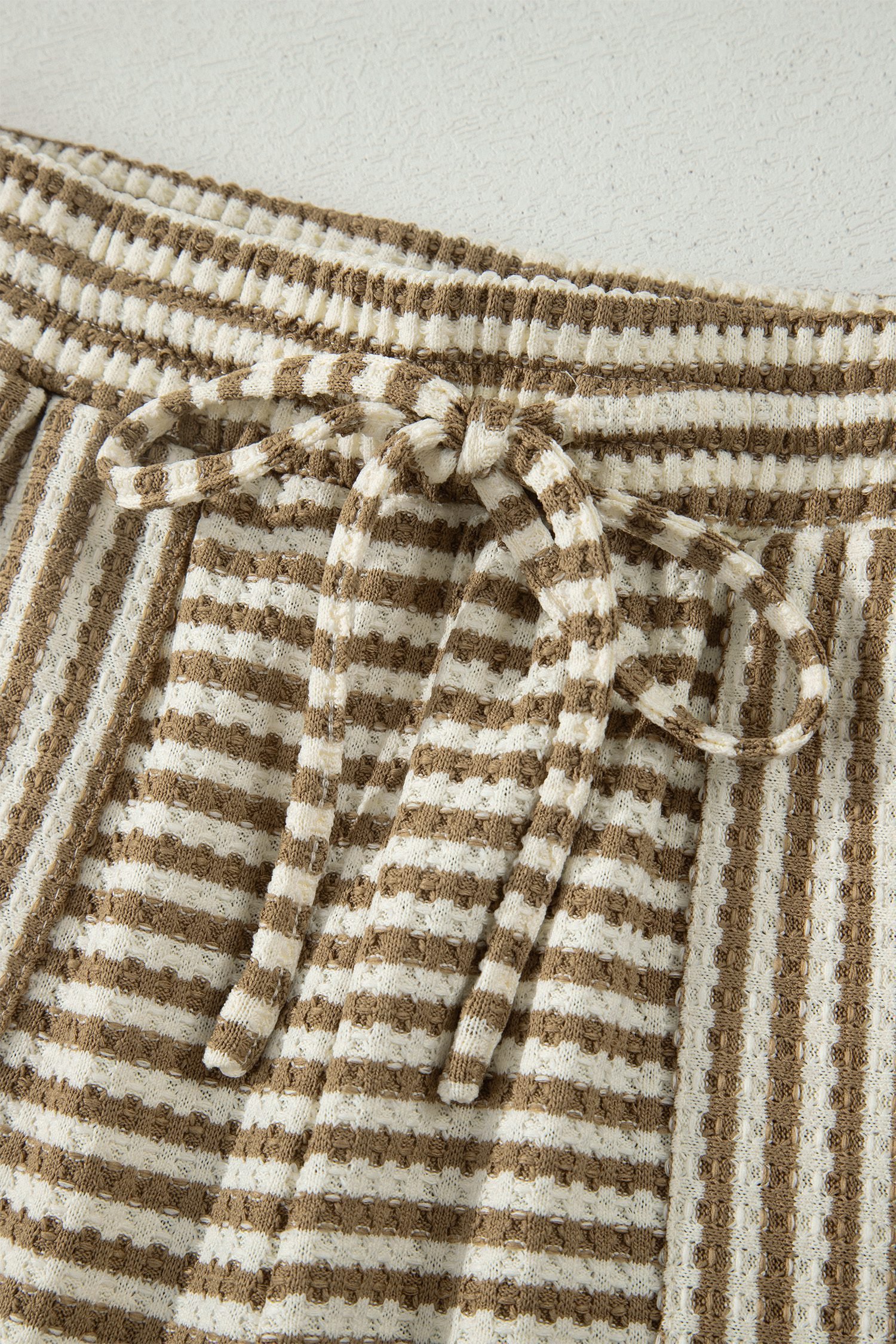 Brown Stripe Breathable Textured Knit Short 2pcs Set