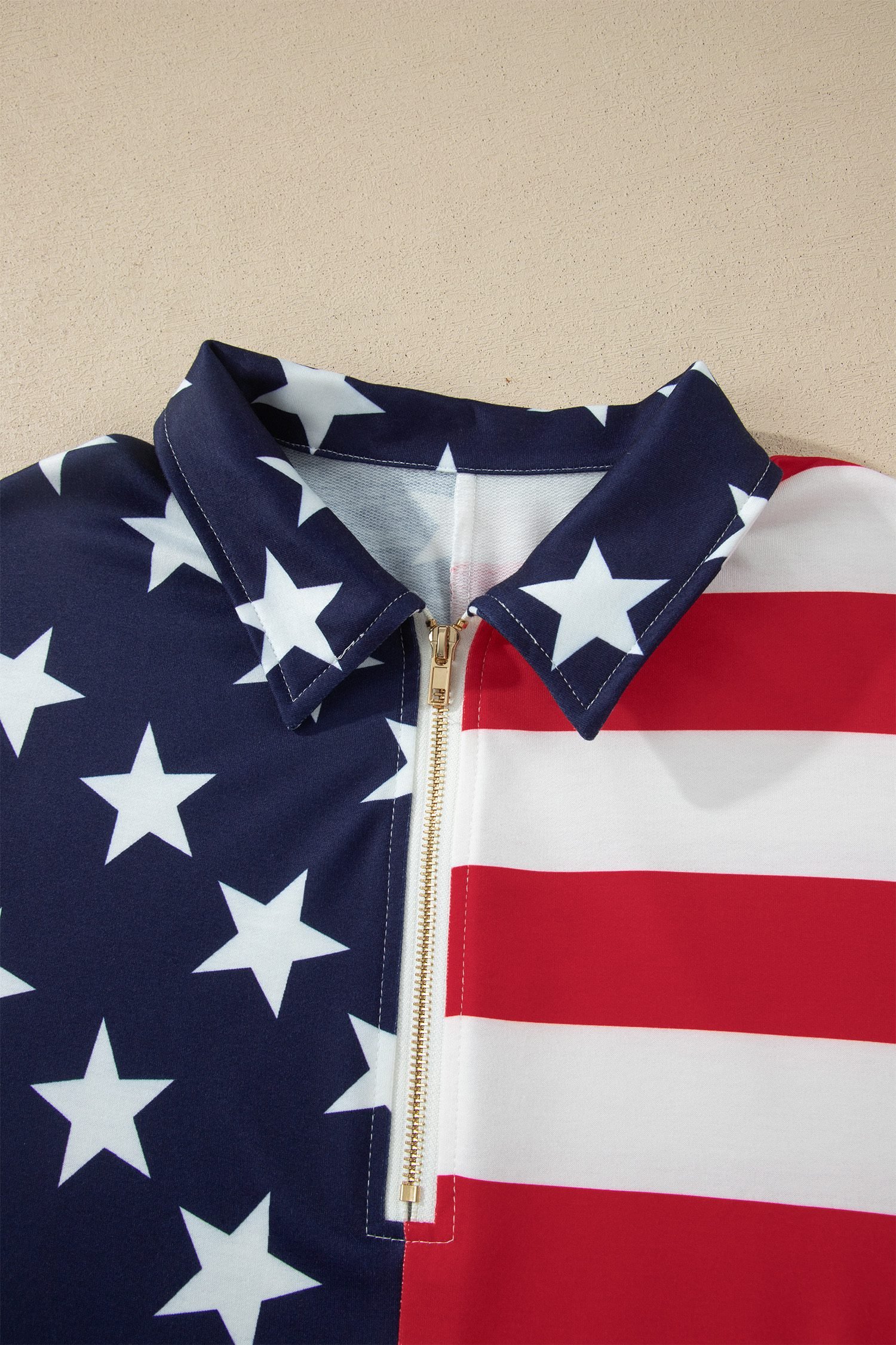 Multicolour Stars Stripes American Flag Zipped Collar Oversized Sweatshirt
