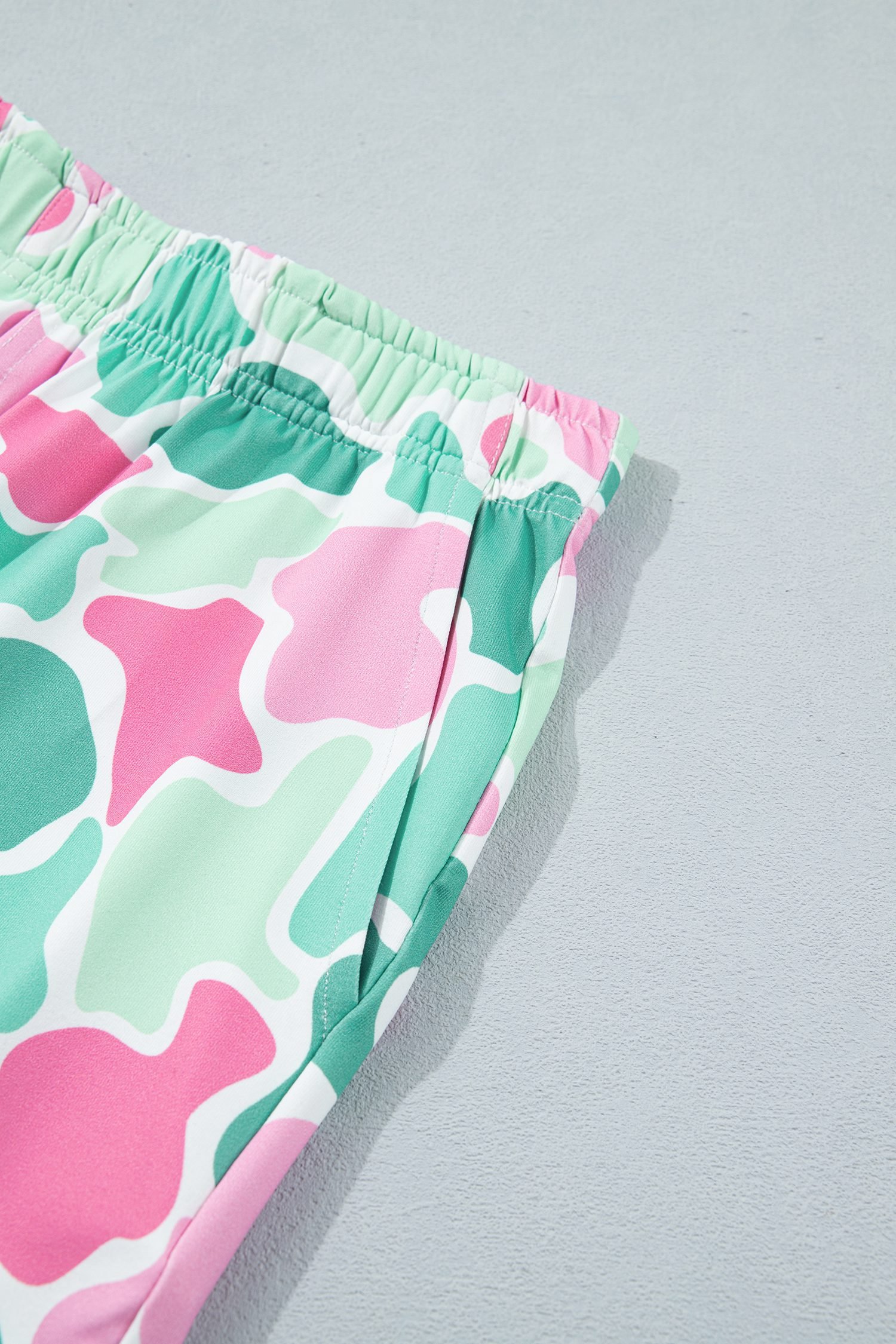 Green Camouflage Printed Cropped Tank Athleisure 2pcs Short Set