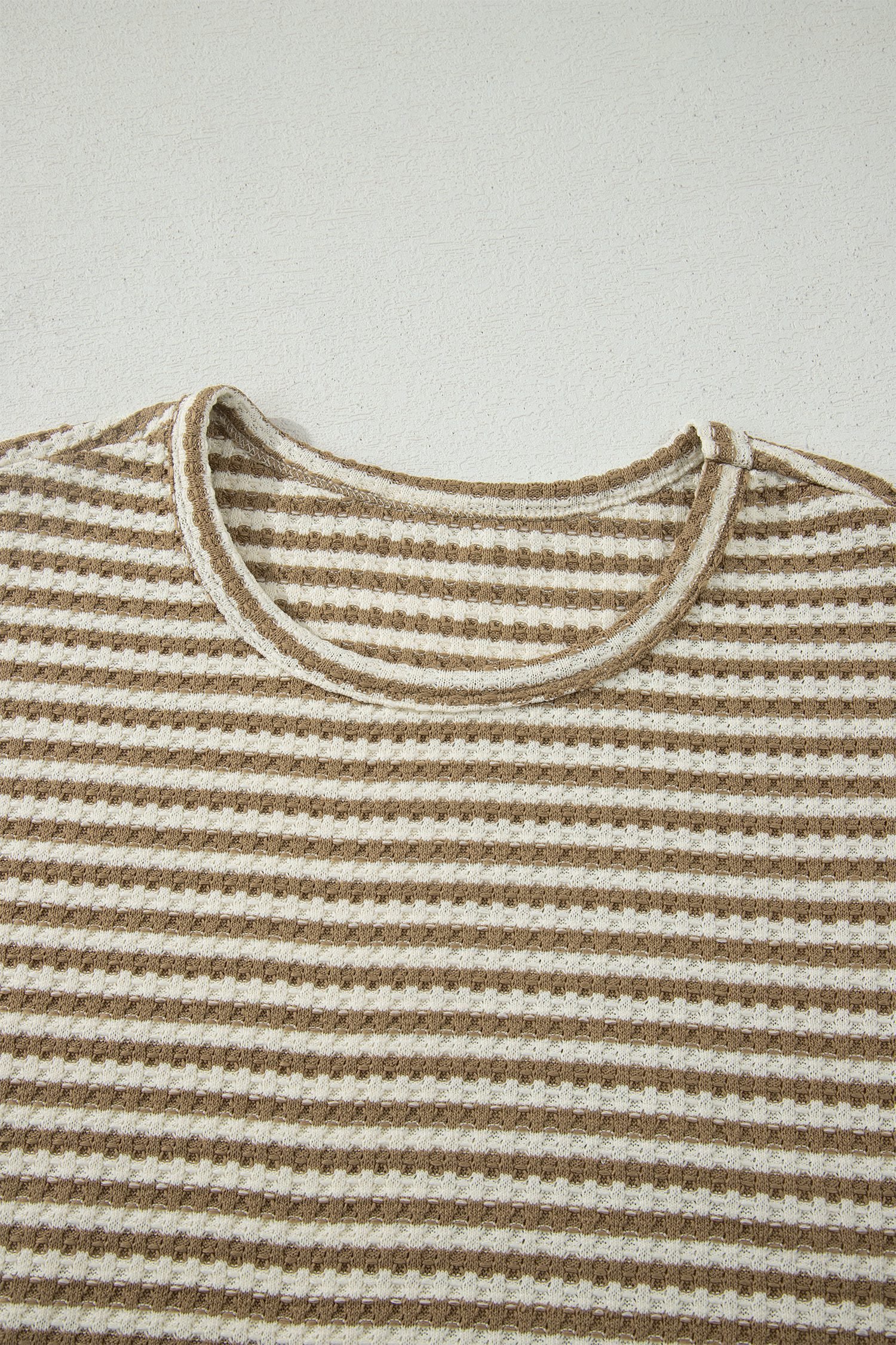 Brown Stripe Breathable Textured Knit Short 2pcs Set