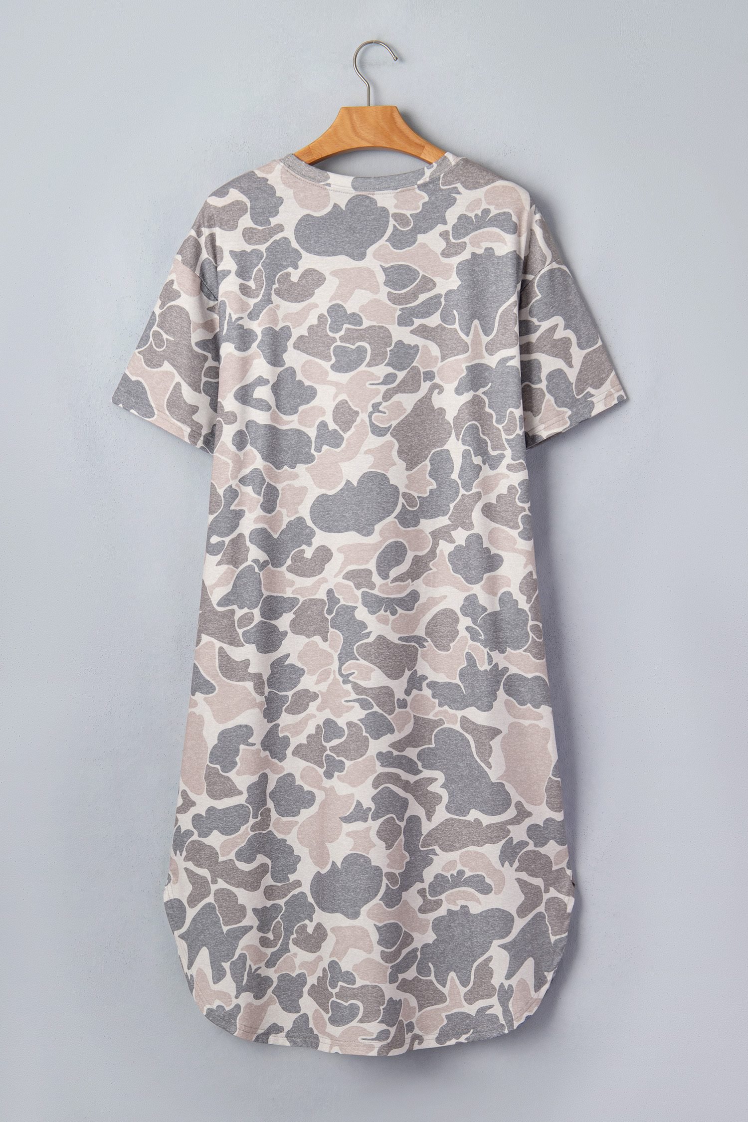 Multicolour Camouflage Print Short Sleeve Drop Shoulder Side Slit Casual Dress