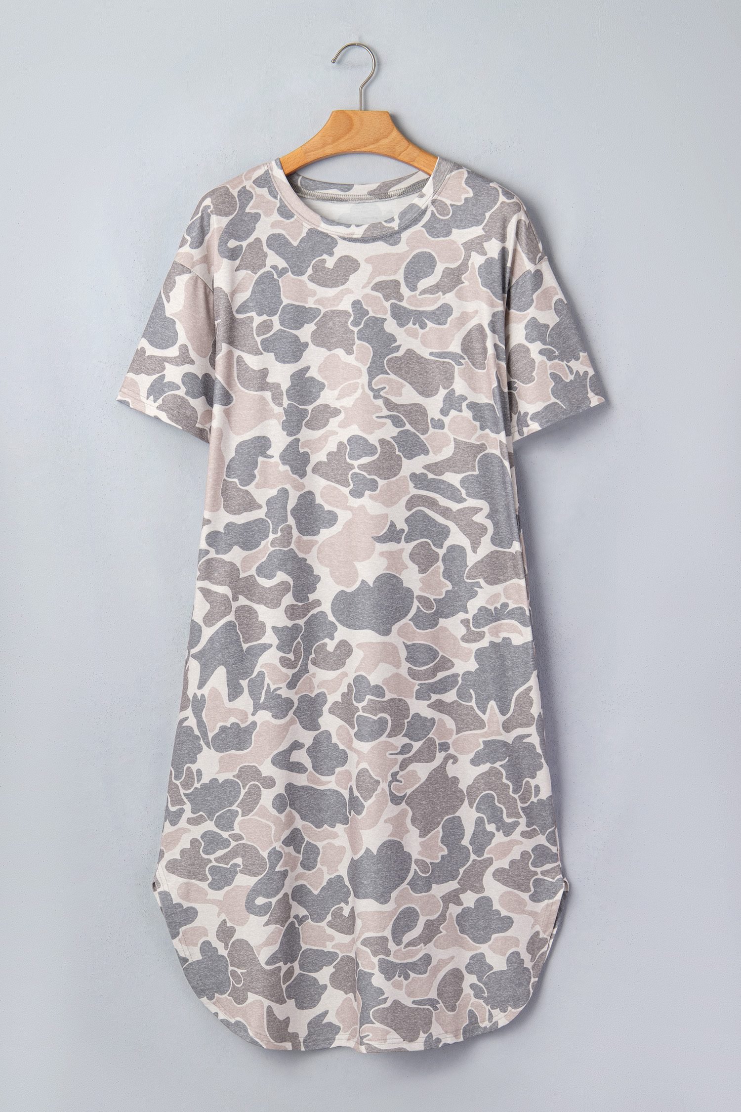 Multicolour Camouflage Print Short Sleeve Drop Shoulder Side Slit Casual Dress