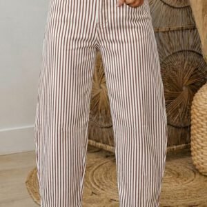 Brown Stripe Casual Barrel Jeans