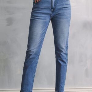 Sky Blue Double Button Raw Hem Slim Fit Jeans