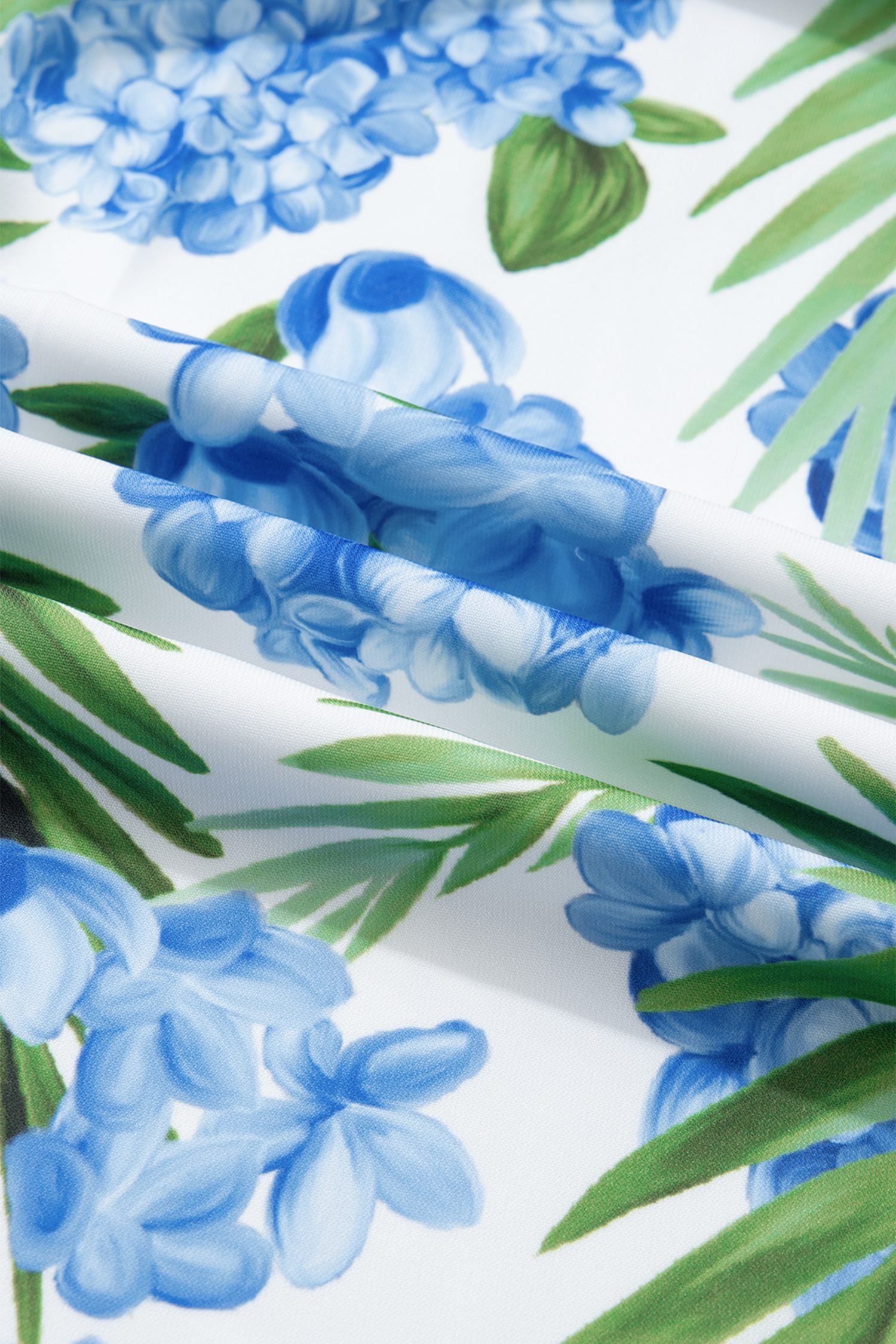 Sky Blue Palm Floral Print Contrast Ribbon Knot Ruffle Tiered Sleeve Mini Dress