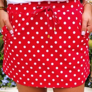 Fiery Red Polka Dot Drawstring Casual Mini Skort