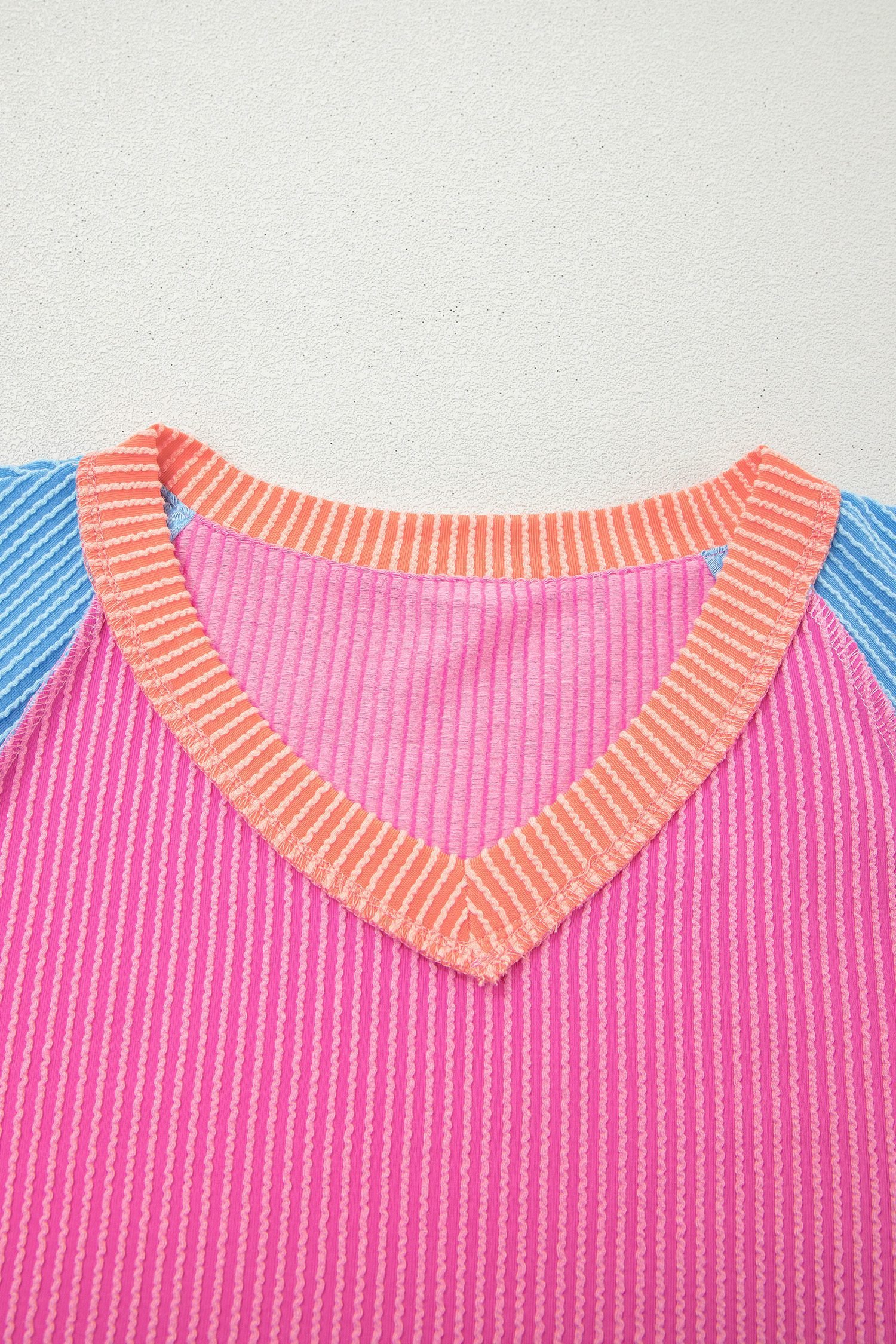 Rose Red Color Block Twisted Ribbed Tee