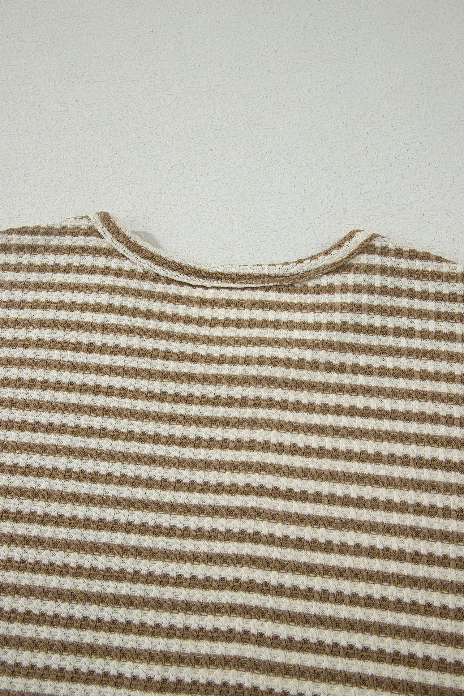 Brown Stripe Breathable Textured Knit Short 2pcs Set