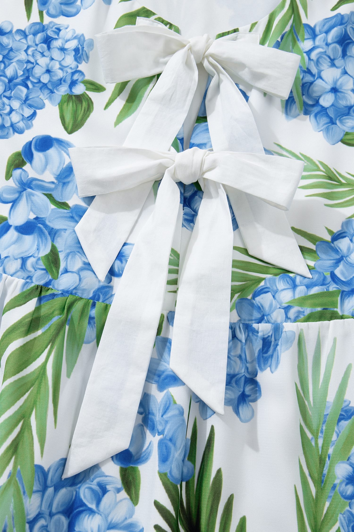 Sky Blue Palm Floral Print Contrast Ribbon Knot Ruffle Tiered Sleeve Mini Dress