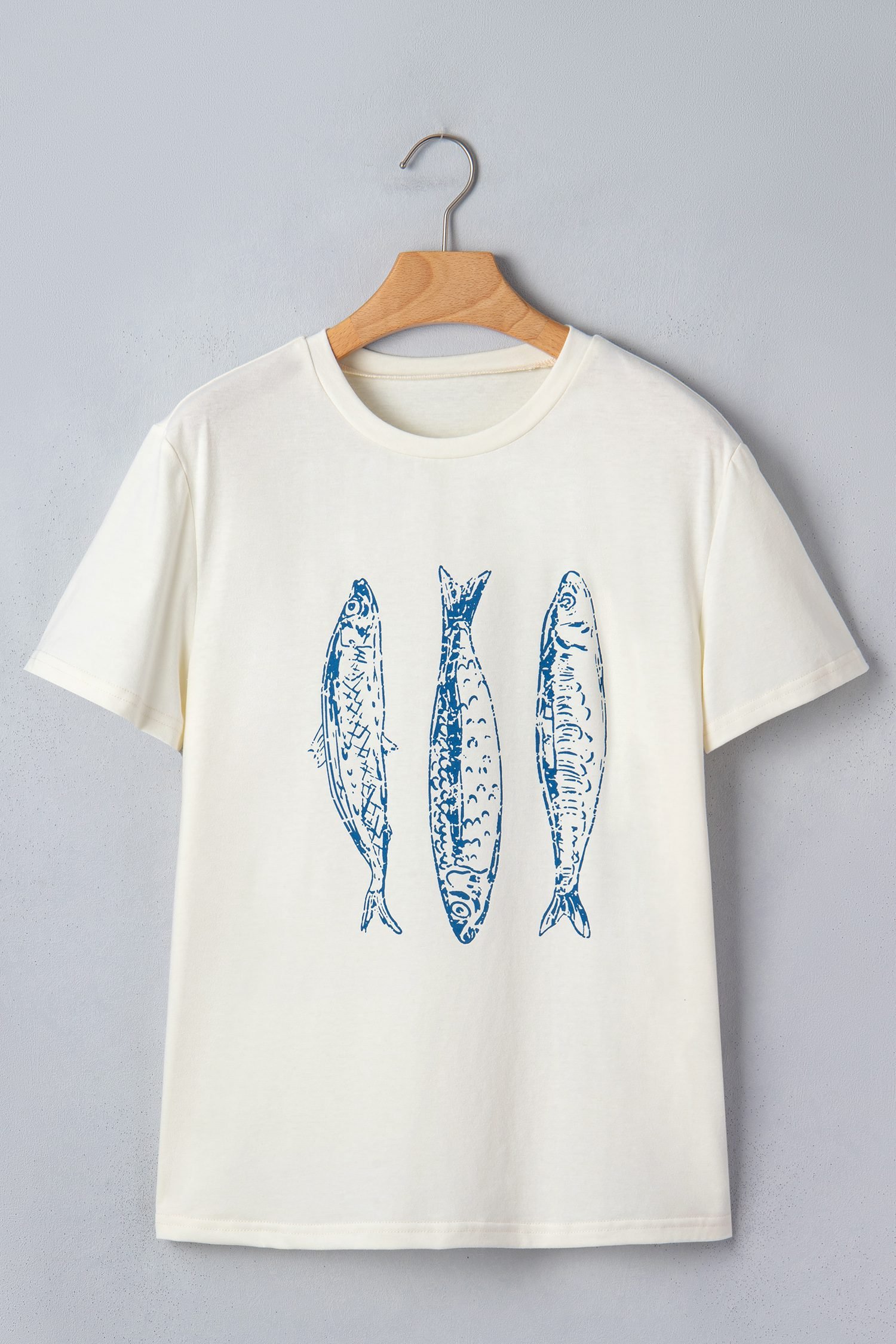 White Fish Print Short Sleeve Round Neck T Shirt