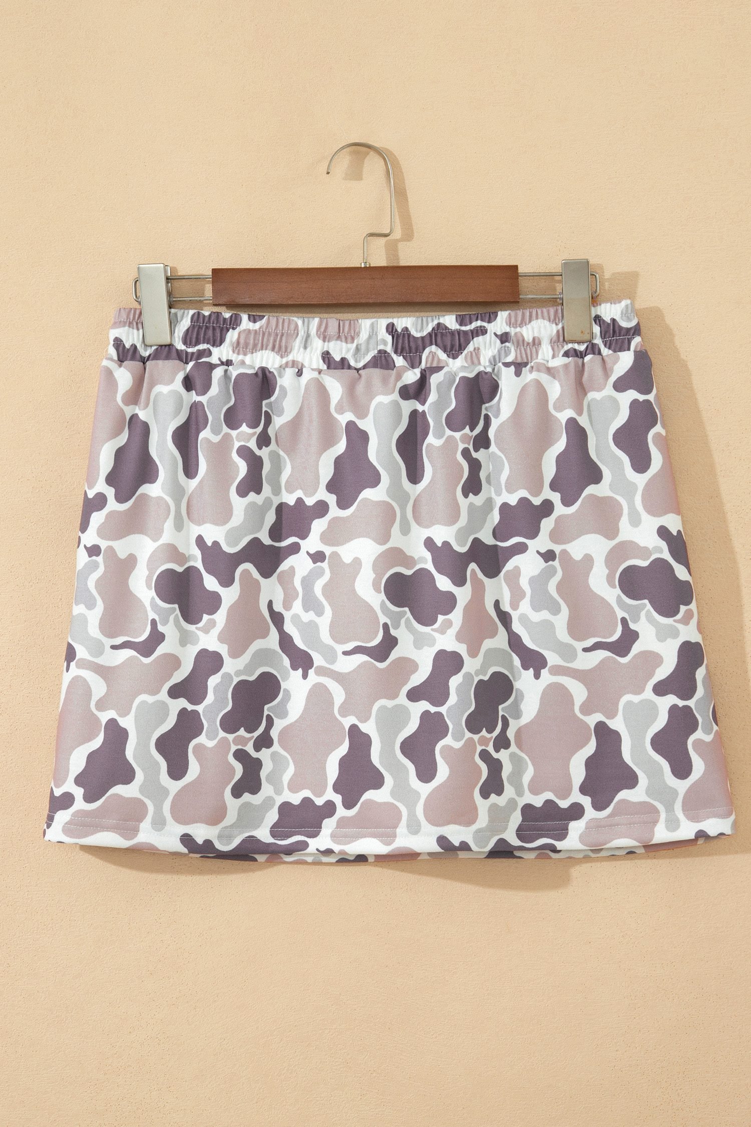 Khaki Abstract Camo Elastic Waist Drawstring Mini Skort