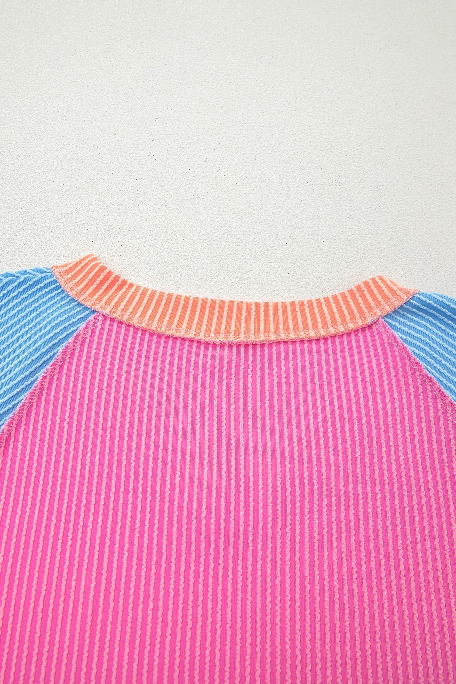 Rose Red Color Block Twisted Ribbed Tee