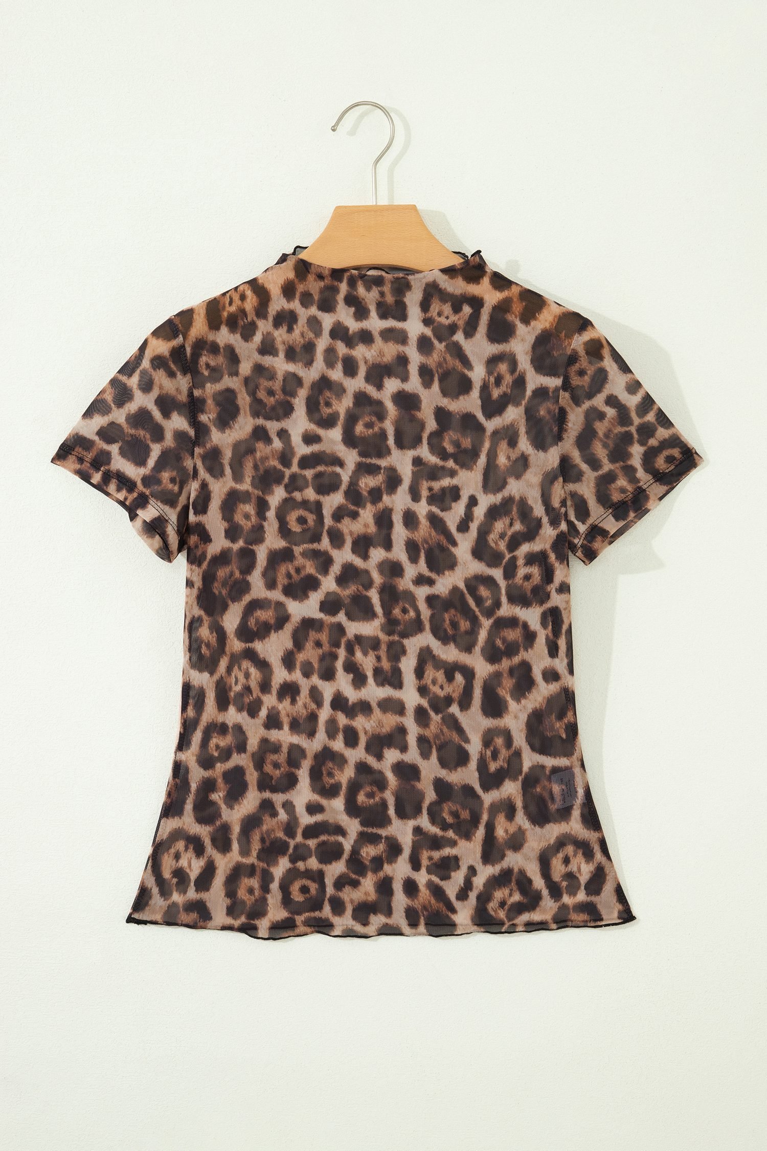 Camel Leopard Printed Mesh Short Sleeve Top