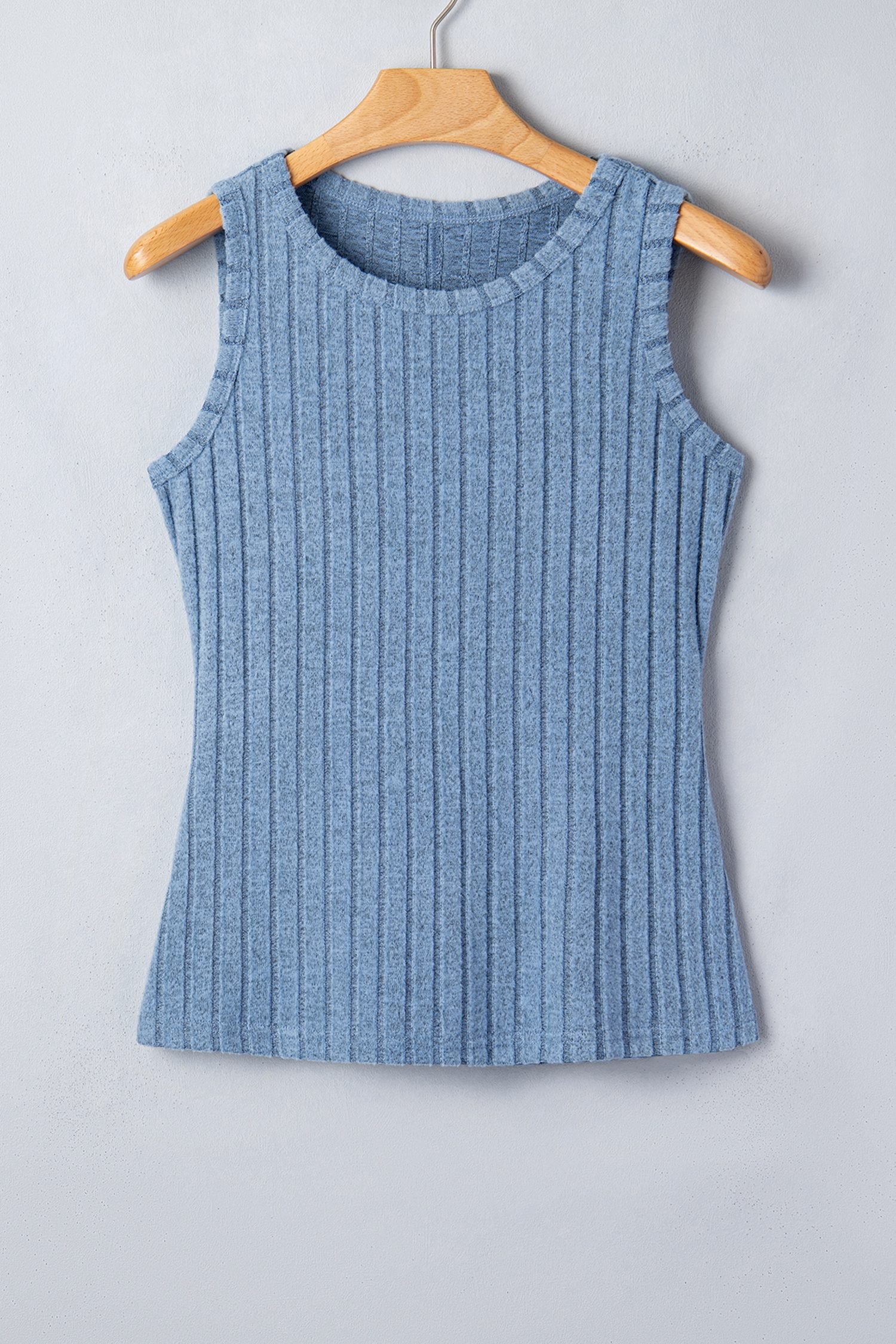 Sky Blue Slim Ribbed Mineral Wash Tank Top