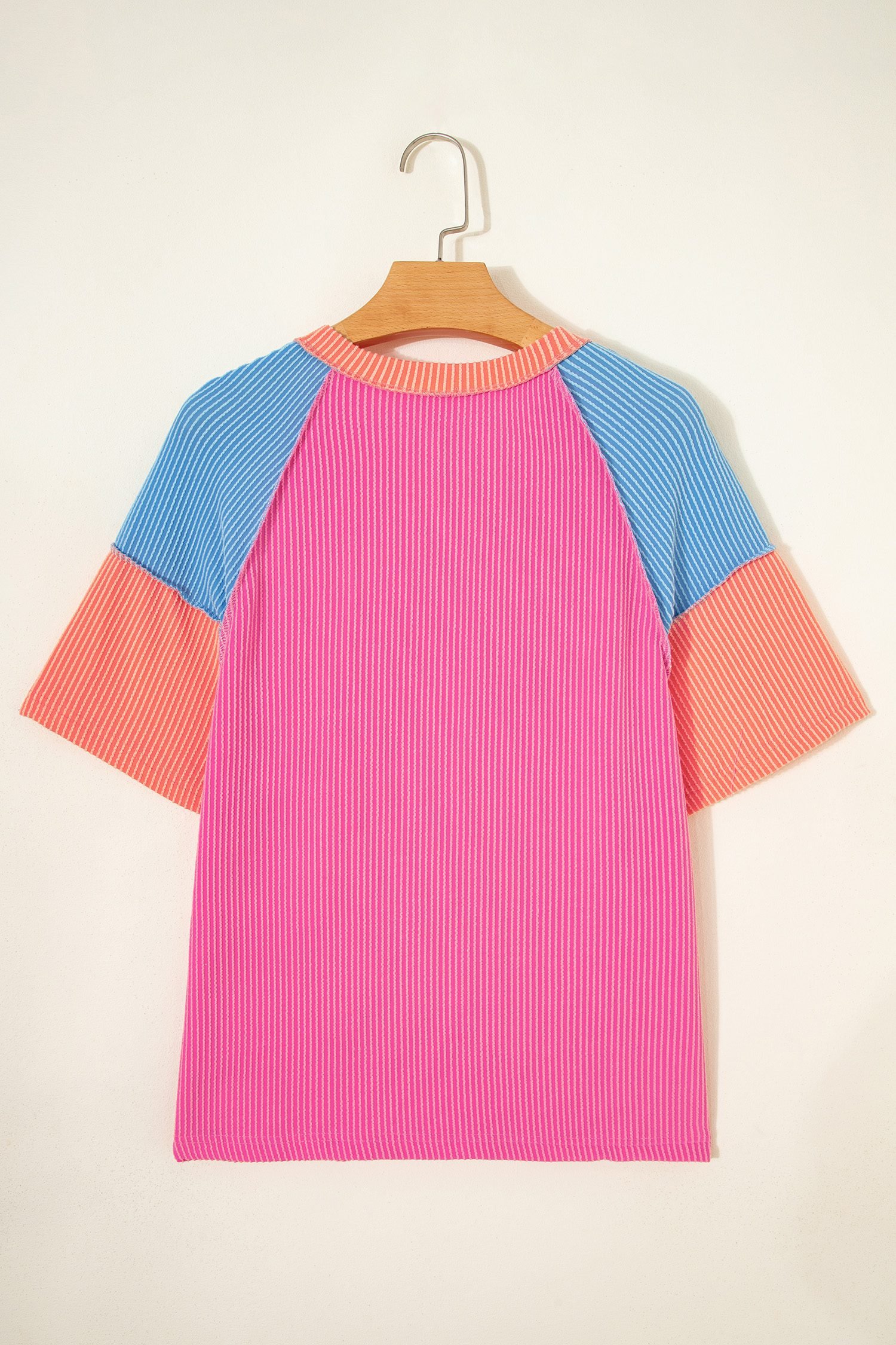 Rose Red Color Block Twisted Ribbed Tee
