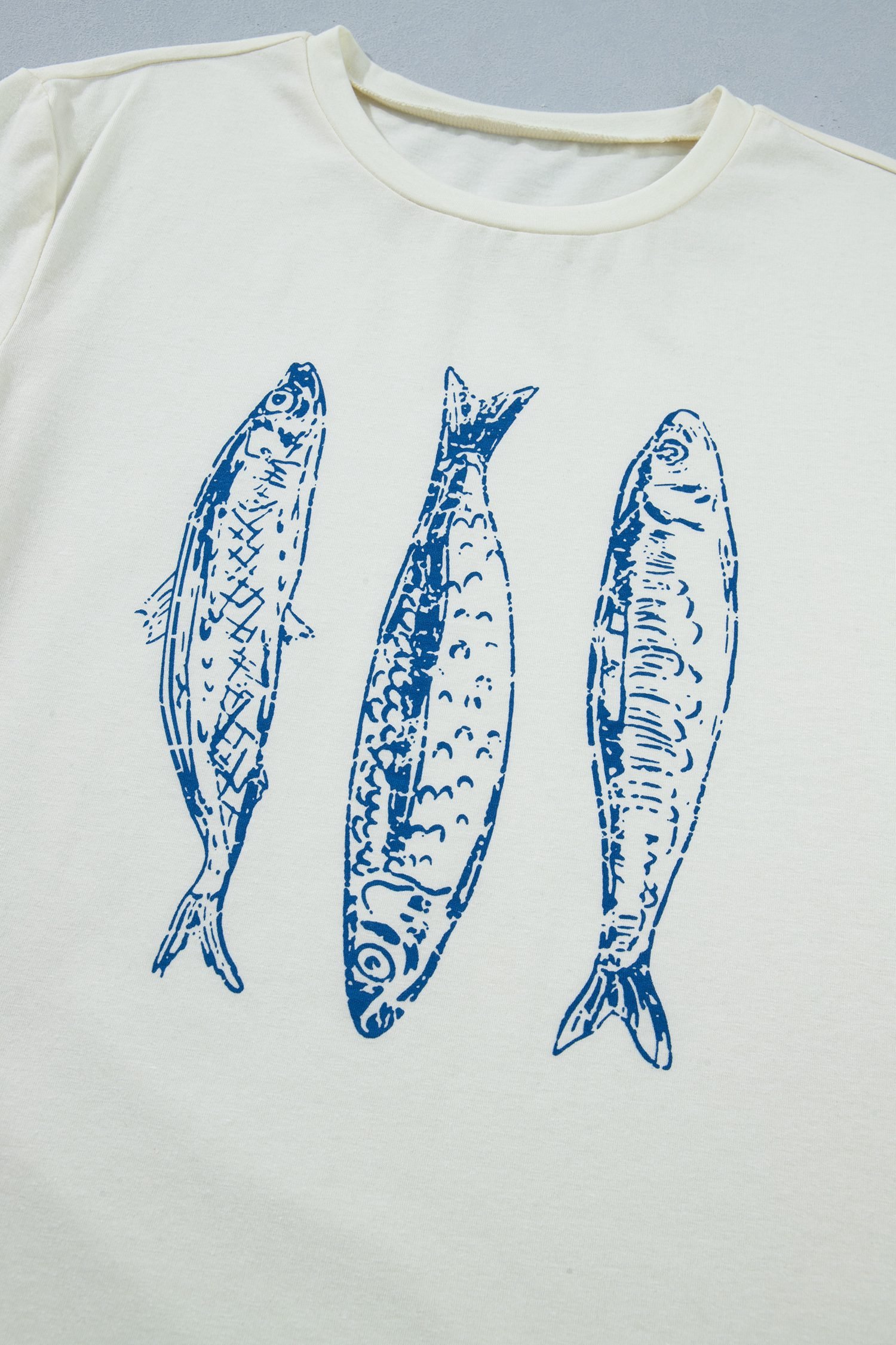 White Fish Print Short Sleeve Round Neck T Shirt