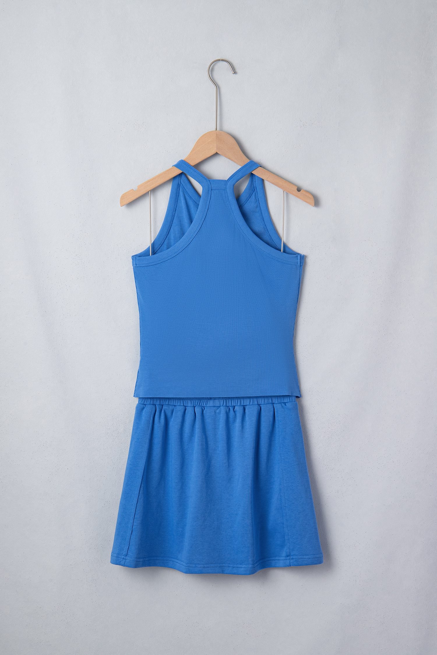 Sky Blue Slim Tank Top Elastic Waist Mini Skort 2pcs Outfit