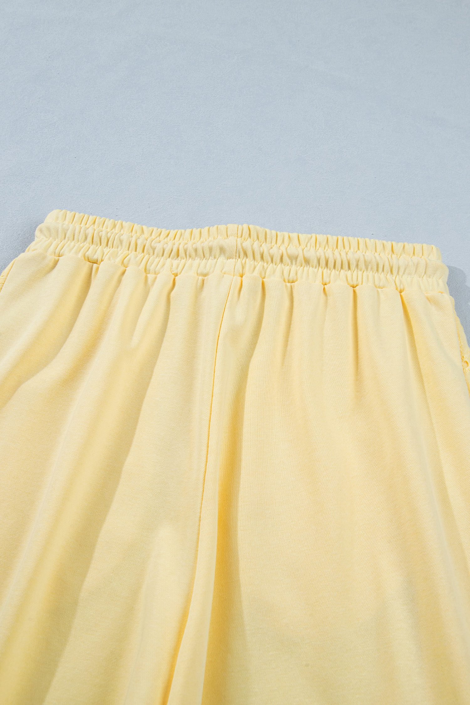 Yellow Cream Lace Patchwork Half Sleeve Top Elastic Waist Pants Two Piece Set