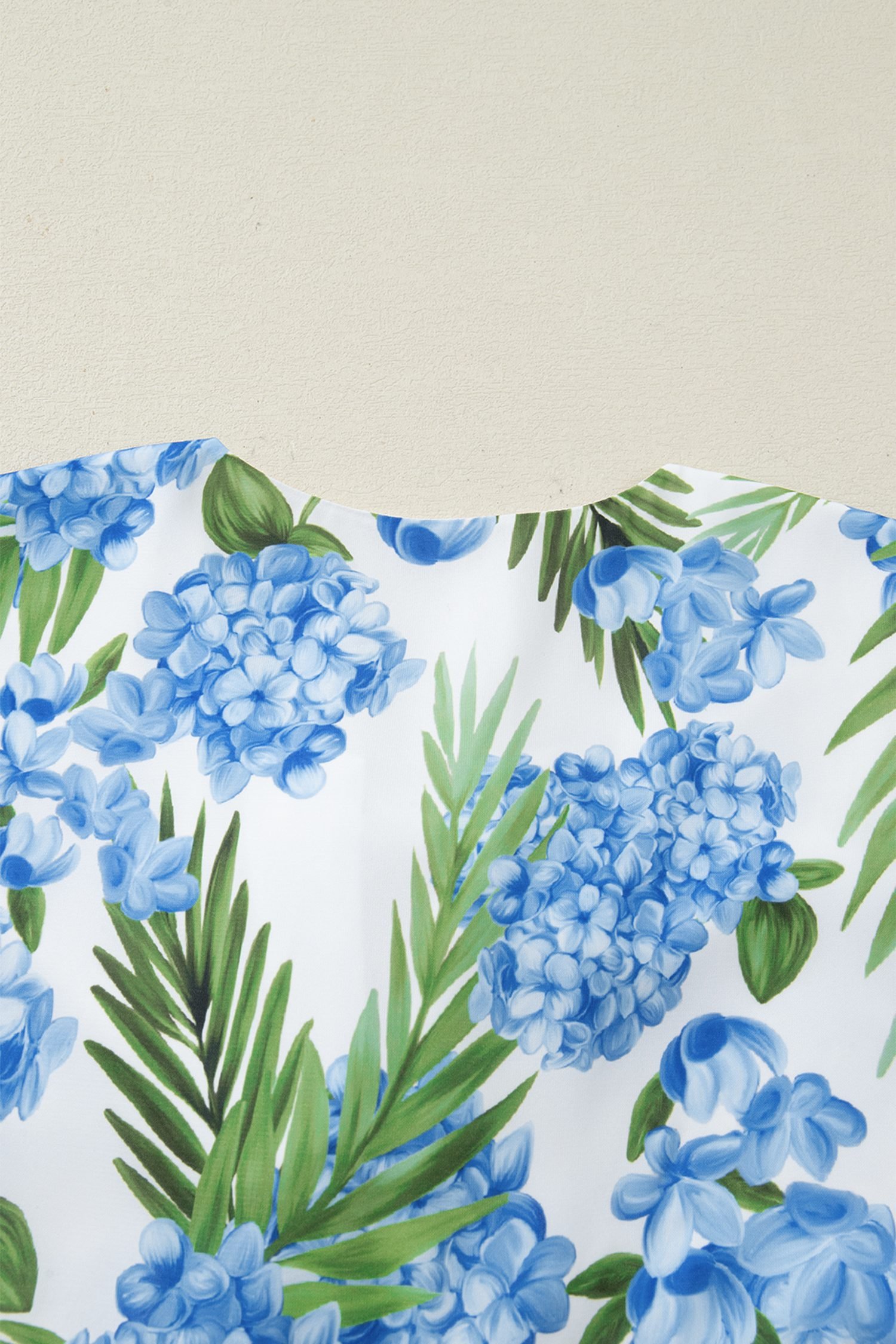 Sky Blue Palm Floral Print Contrast Ribbon Knot Ruffle Tiered Sleeve Mini Dress