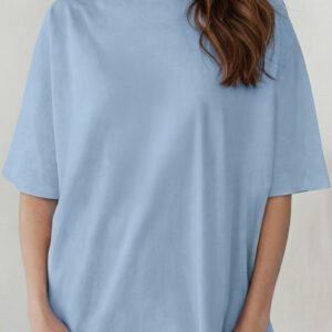 Beau Blue Solid Color High Neck Oversize Tee