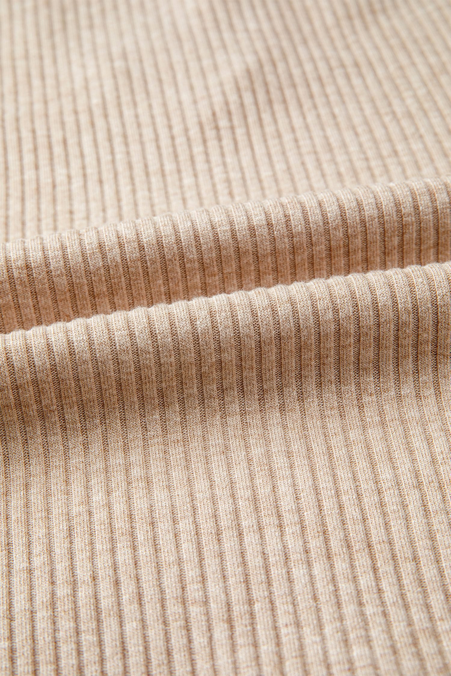 Beige Ribbed Knit Denim Color Block Patchwork Button Detail Collared Blouse