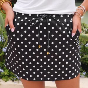 Black Polka Dot Drawstring Casual Mini Skort
